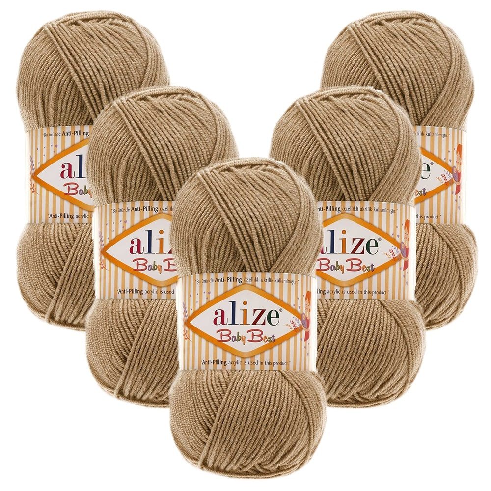 Alize 5 x ALIZE Baby Best 368 Beige Canvas Häkelwolle, 240 m, Babywolle,Viskose,Anti-Pilling,Babygarn