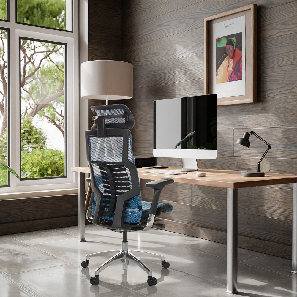 ergonomisch DYNAFIT hjh High Blau (1 St), Netzstoff OFFICE Schreibtischstuhl Bürostuhl II Drehstuhl End