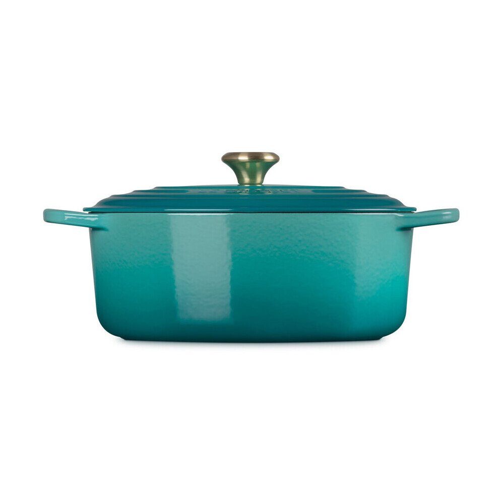 LE CREUSET Bräter Bräter mit Deckel 31 cm Signature Bleu Riviera, Emailliertes Gusseisen