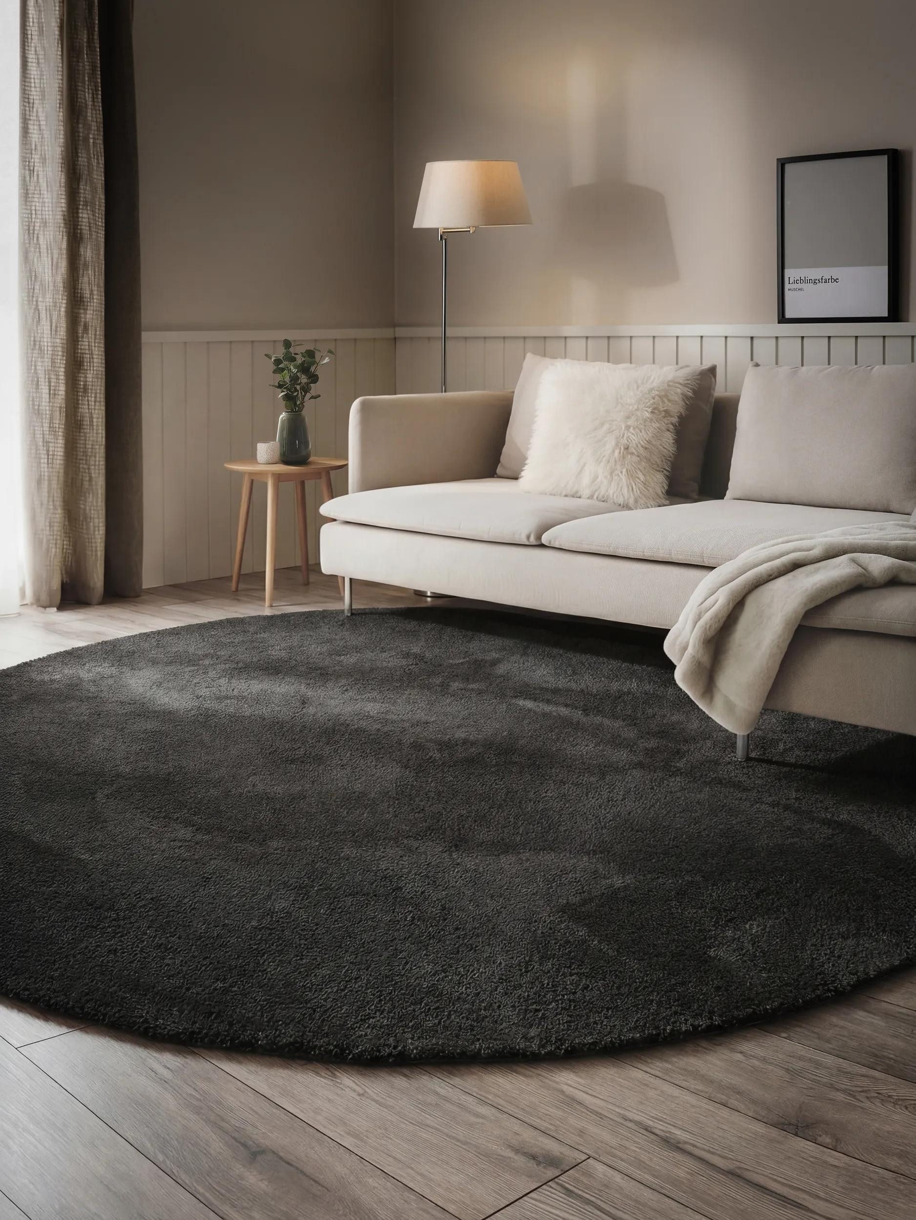 benuta Hochflor-Teppich Soda, rund, Höhe: 31 mm, Teppich Wohnzimmer, Schlafzimmer, Esszimmer, Flur, Kunstfaser, Cozy