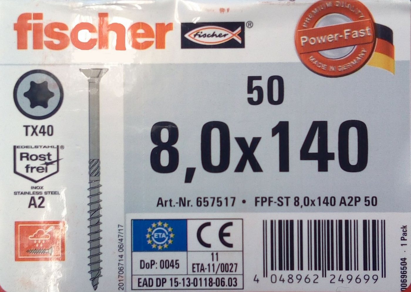 Thumbnail - Fischer Befestigungstechnik Schraube 50x fischer Spanplattenschrauben 8,0x140 Power Fast A2 TX Senkkopf Tei, (50 St)