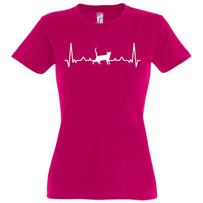 Youth Designz T-Shirt Heartbeat Katze Damen Shirt mit trendigem Frontprint