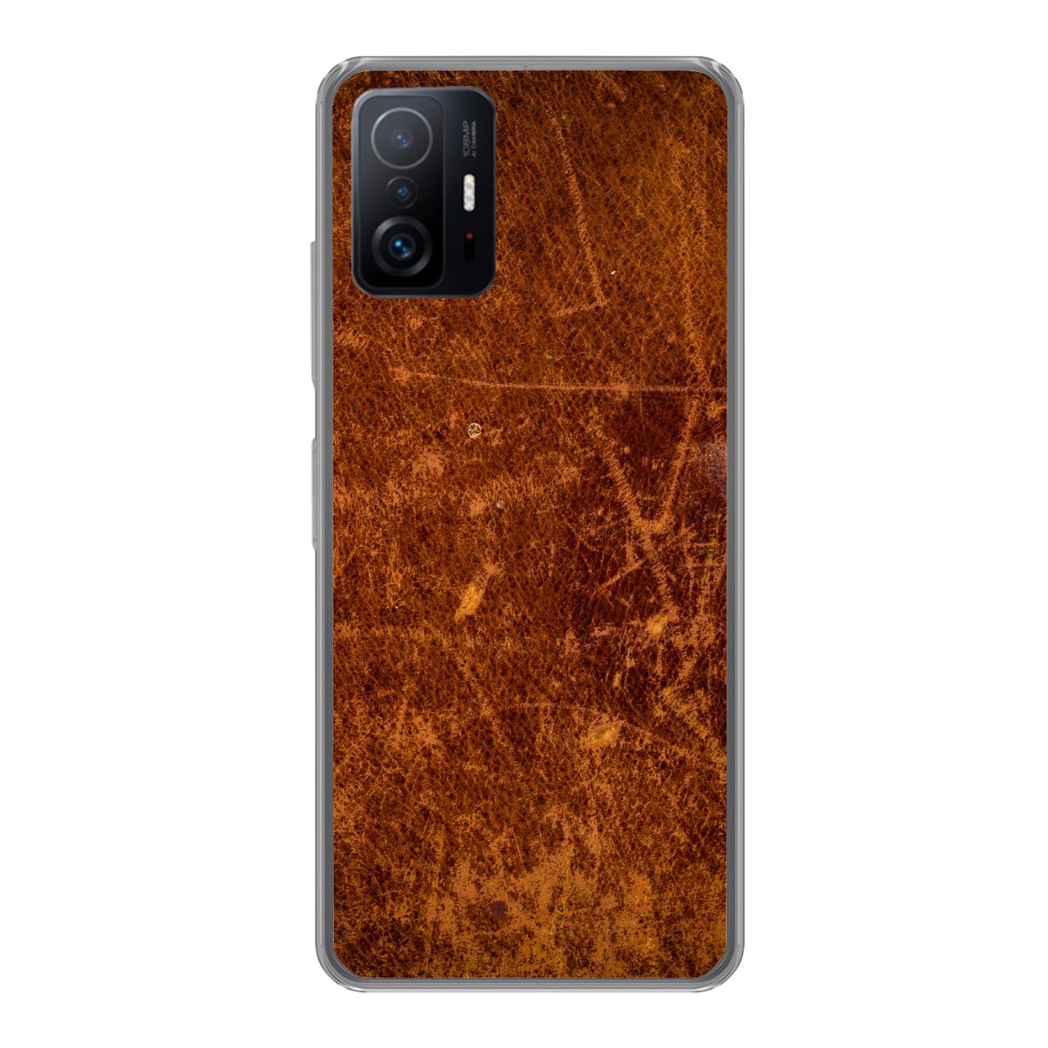 MuchoWow Handyhülle für Xiaomi 11T Pro Leder - Lederoptik - Braun - Orange, Phone Case, Silikon, Schutzhülle Dünn