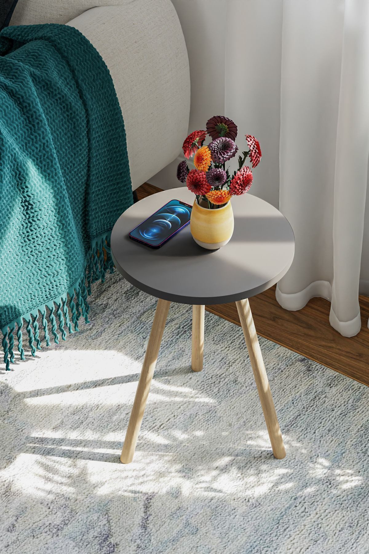 en.casa Beistelltisch (1-St), Holzbeine, melaminbeschichtet, Farbe: grau