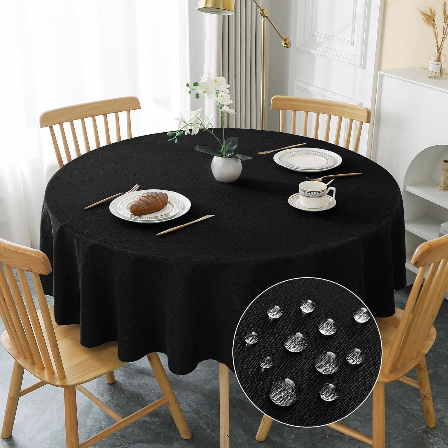 LuxusKollektion Tischdecke Tischdecke Rund 180cm Schwarz Leinen-Optik (1-tlg)