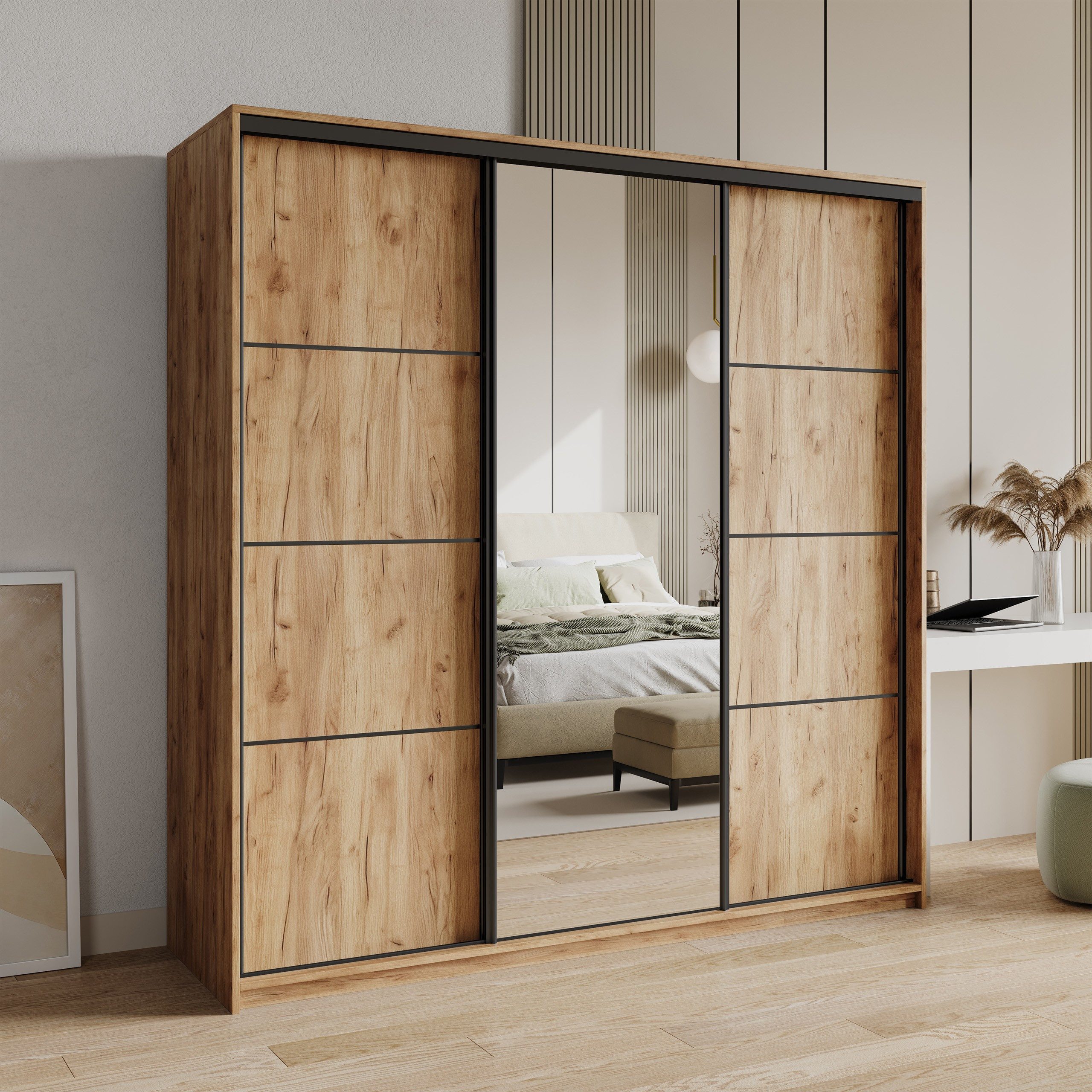 Masseno Schwebetürenschrank VARO Kleiderschrank mit Spiegel günstig online kaufen