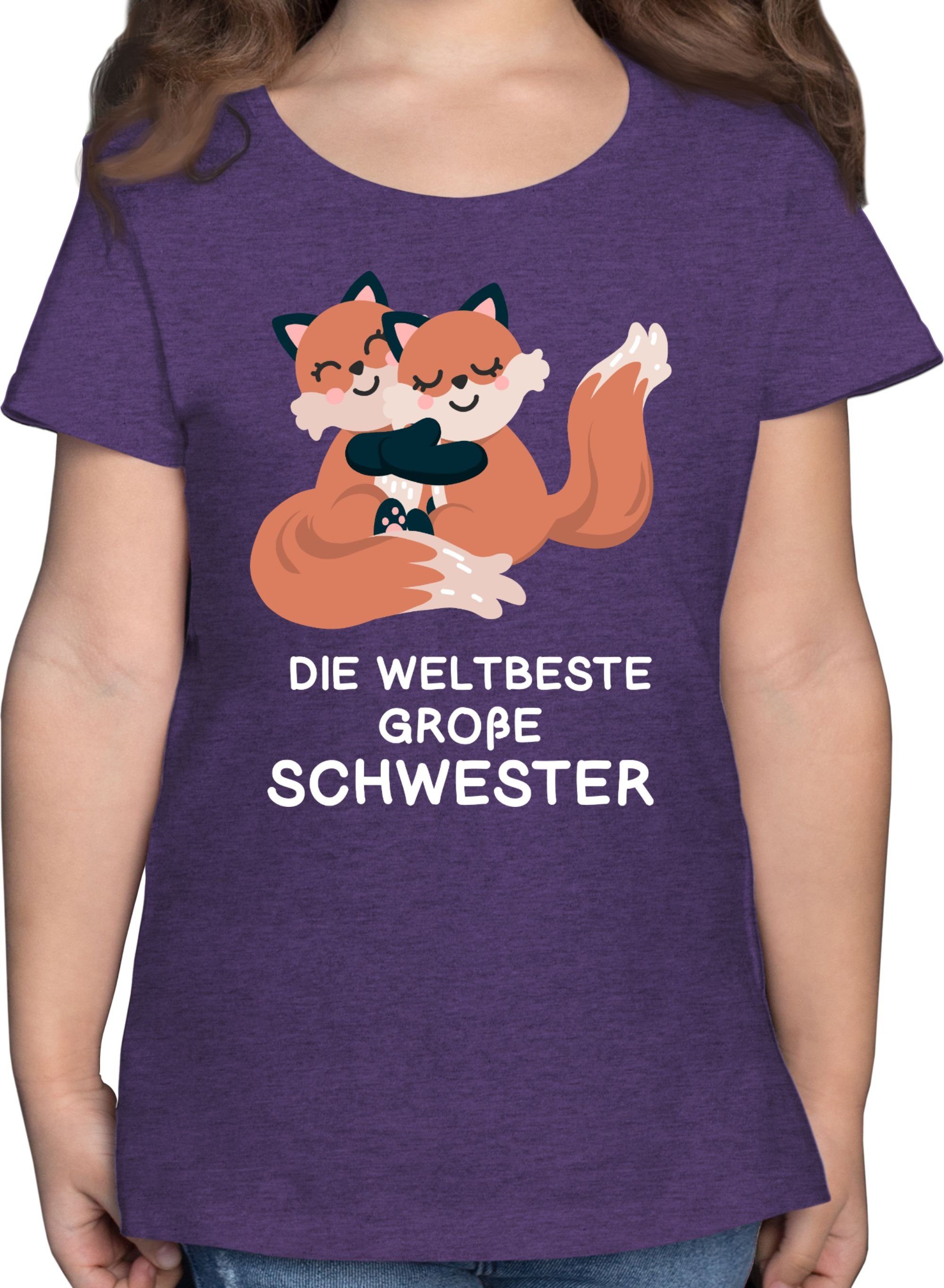 Shirtracer T-Shirt Weltbeste große Schwester - Fuchs Geschwister Bruder und Schwester 2 Lila Meliert | T-Shirts