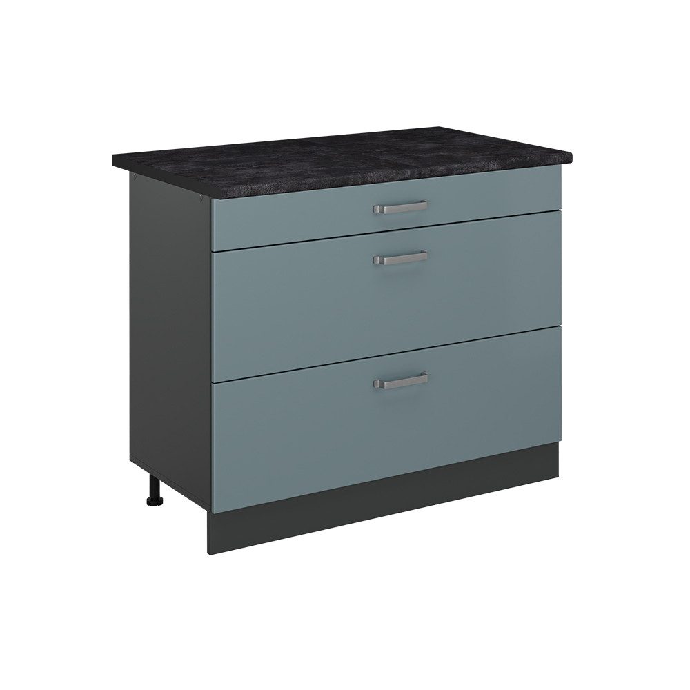 Vicco Unterschrank R-Line, Blau-Grau/Anthrazit, 100 cm Arbeitsplatte Anthrazit (1-St)