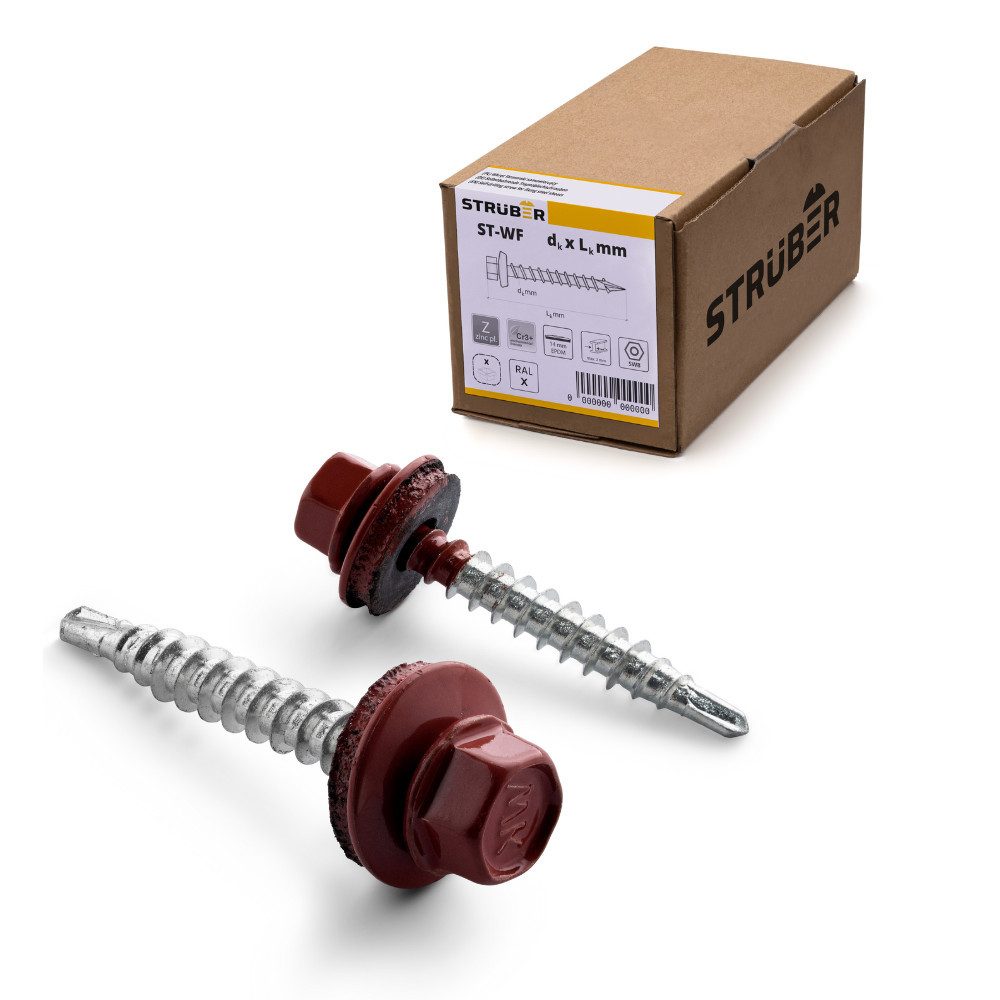 STRÜBER Schrauben- und Dübel-Set Trapezblechschrauben - Selbstbohrende Bohrschrauben mit Dichtscheibe, (250 St)