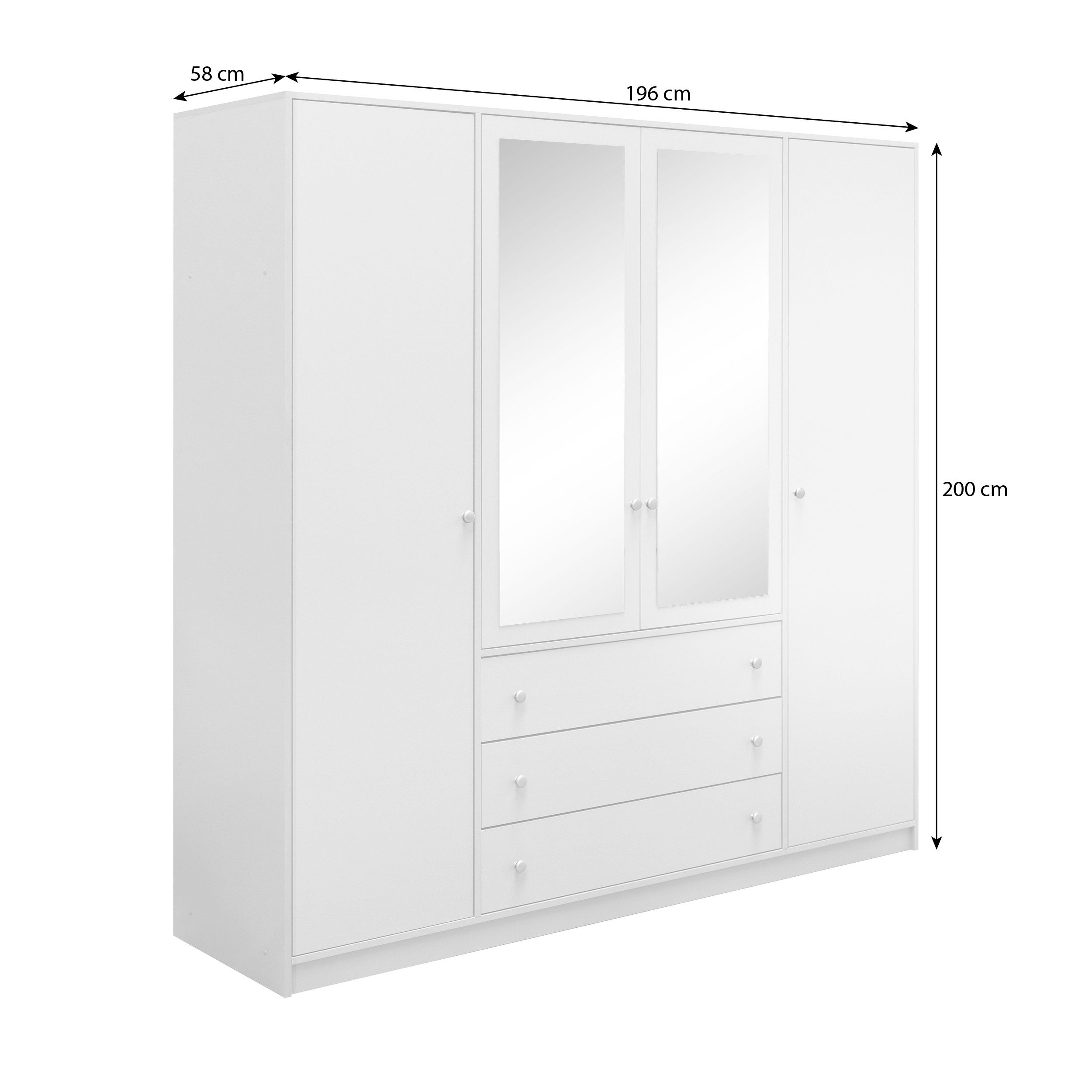 Beautysofa Kleiderschrank mit Spiegel und 3 Schubladen (Zur Auswahl: zweitürig, dreitürig oder viertürig, verschiedene Farben) Höhe 200 cm – Bild 4 von 5