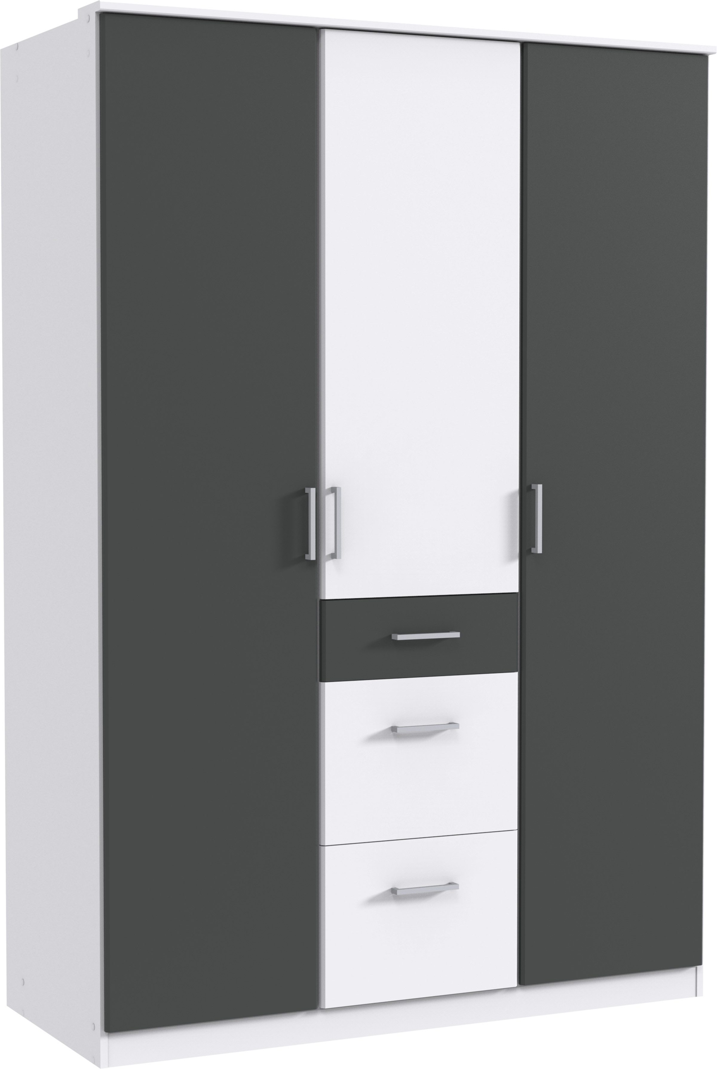 möbel-direkt.de Kleiderschrank Click in Weiß mit Grafit (komplett, 1-St., Drehtürenschrank, Eckkleiderschrank) Made in Germany