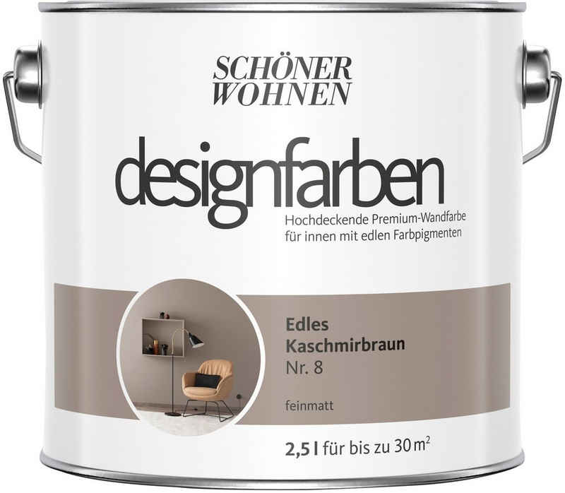 SCHÖNER WOHNEN FARBE Wand- und Deckenfarbe designfarben, 2,5 Liter, Edles Kaschmirbraun Nr. 8, hochdeckende Premium-Wandfarbe