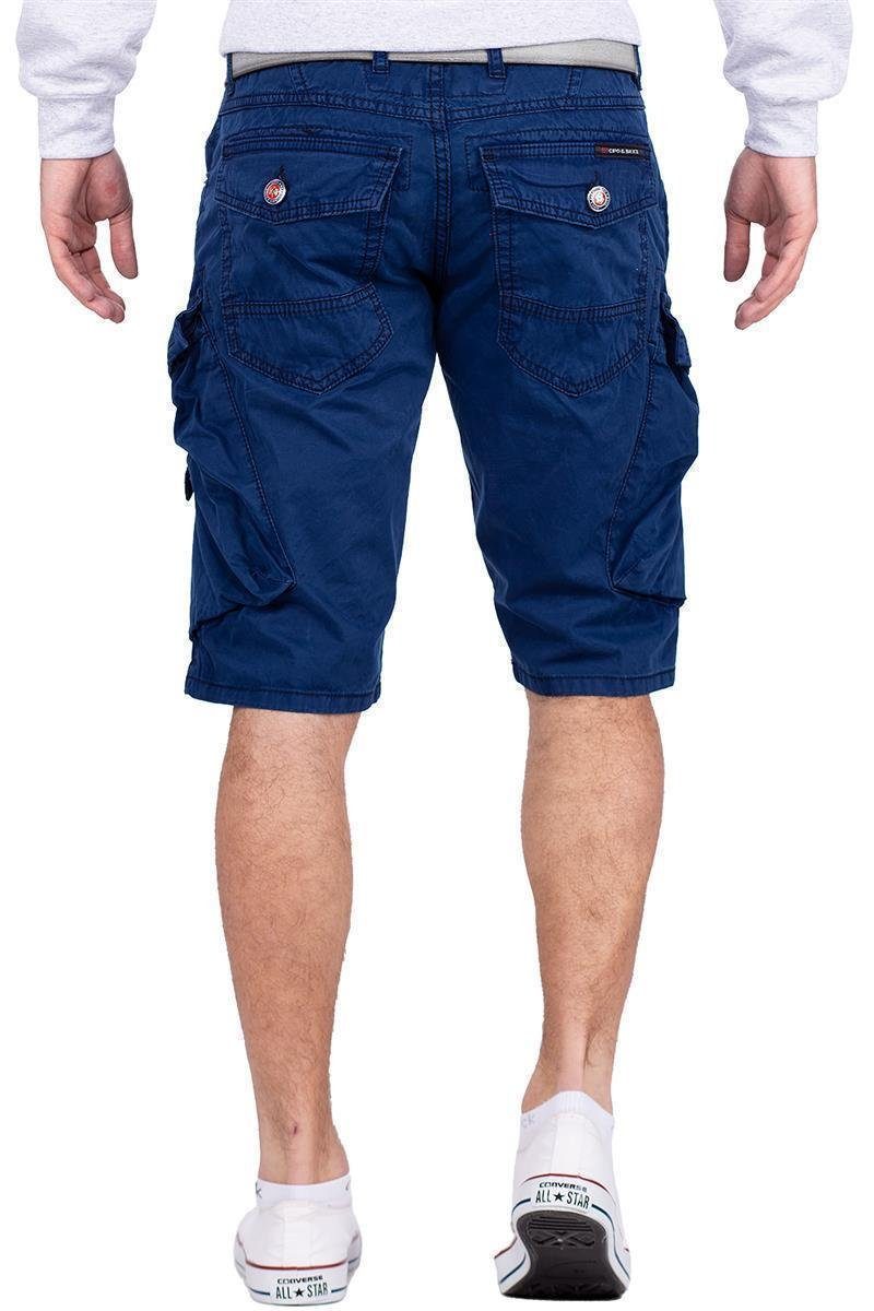 Style mit BA-CK229 navy Jeansshorts & Baxx Kurze Seitentaschen Hose (1-tlg) Cipo Cargo