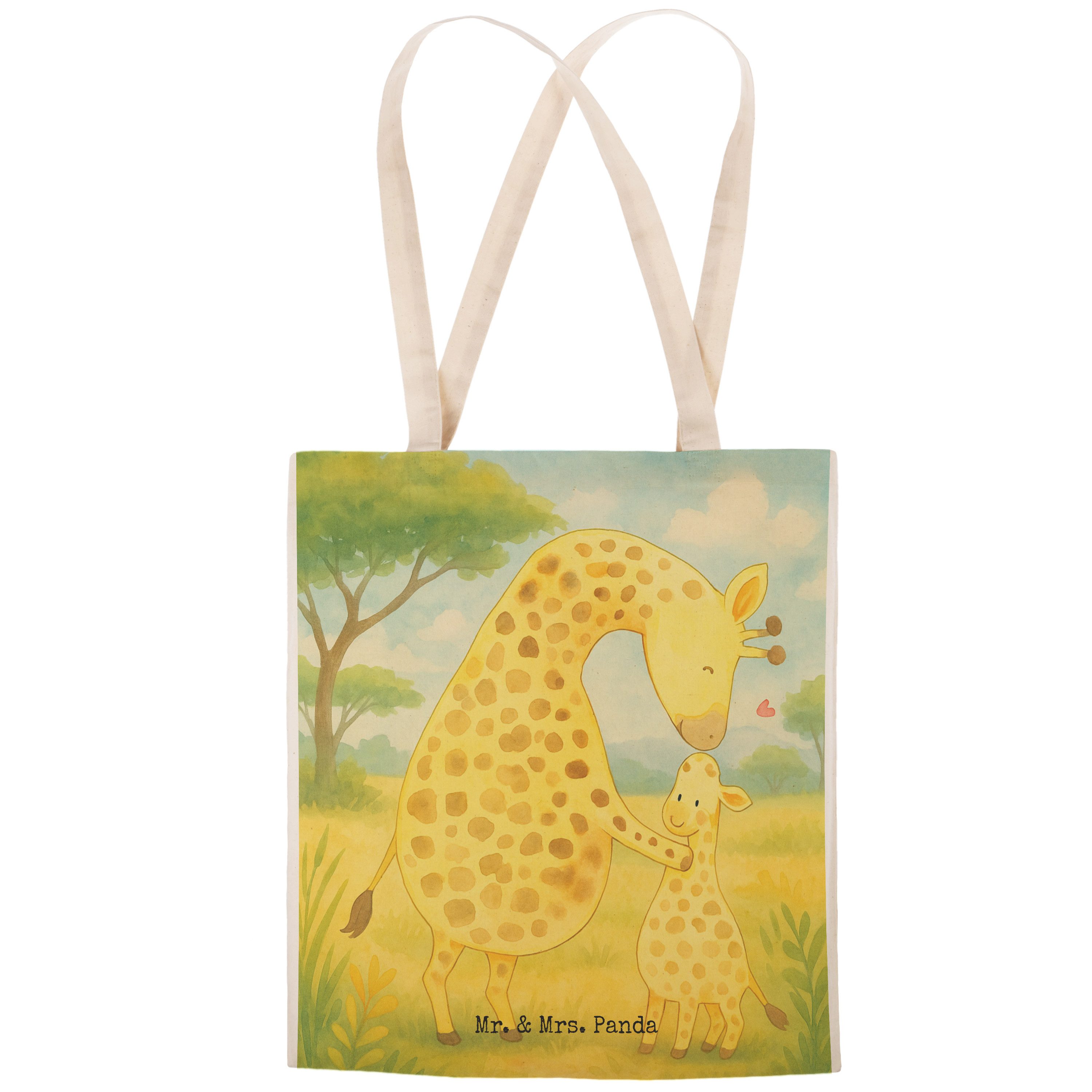 Mr. & Mrs. Panda Tragetasche Giraffe Kind Design, shopping bag, Weiß, Einkaufstasche, Beuteltasche (Packung), Tragetasche Mit Spruch Beuteltasche Kind