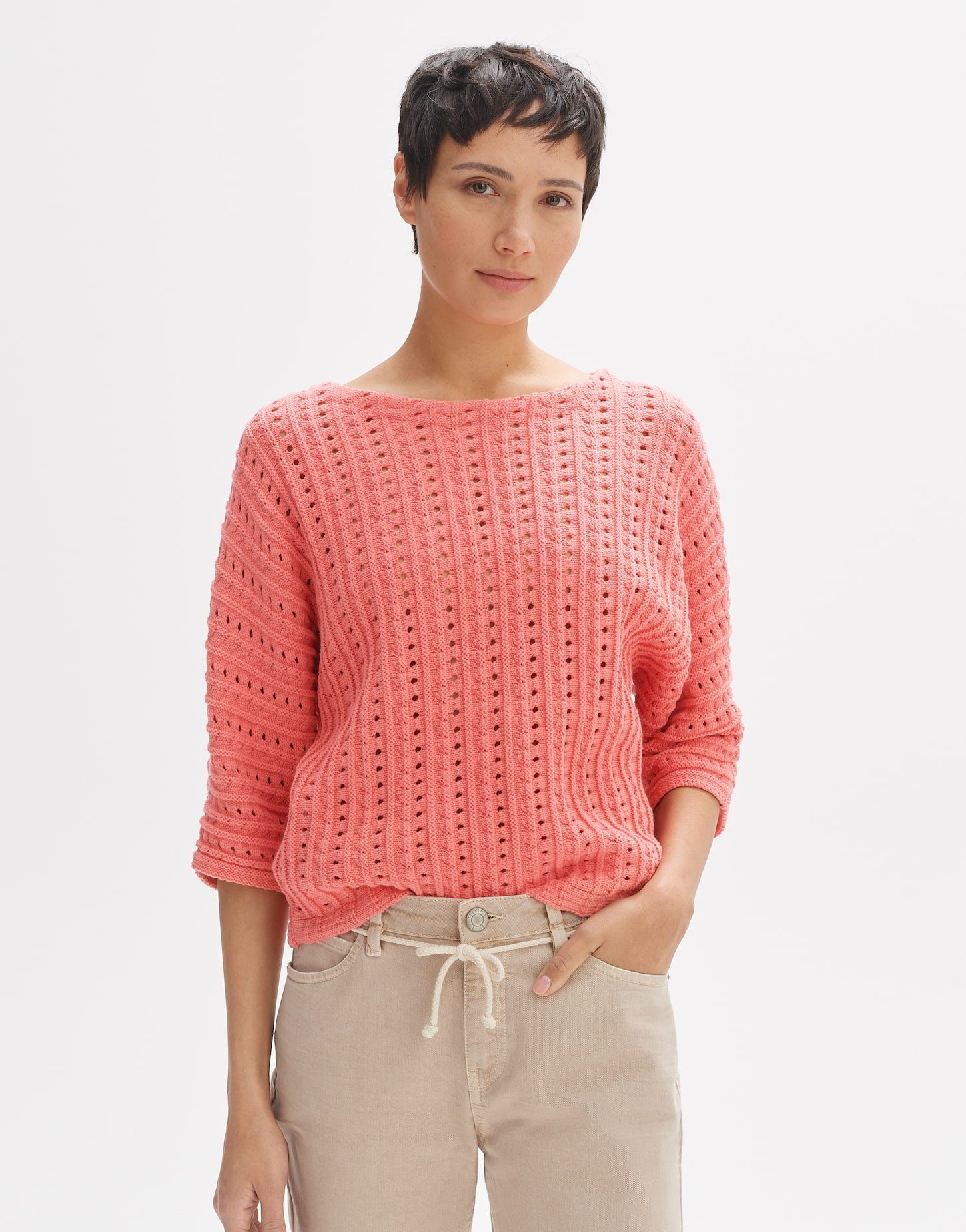 OPUS Strickpullover Parduli weite Passform Ajourstrick