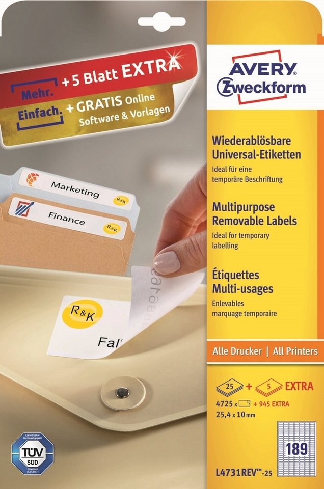 Thumbnail - Avery Zweckform Etiketten Etiketten Inkjet/Laser/Kopier 25,4x10mm weiß VE=5670 Stück