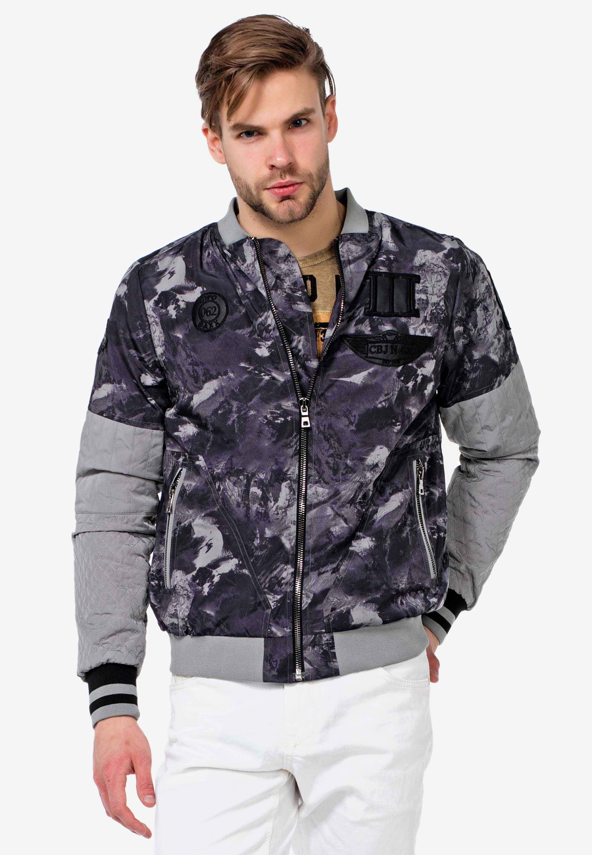 Cipo & Baxx Collegejacke in coolem Military-Style grau