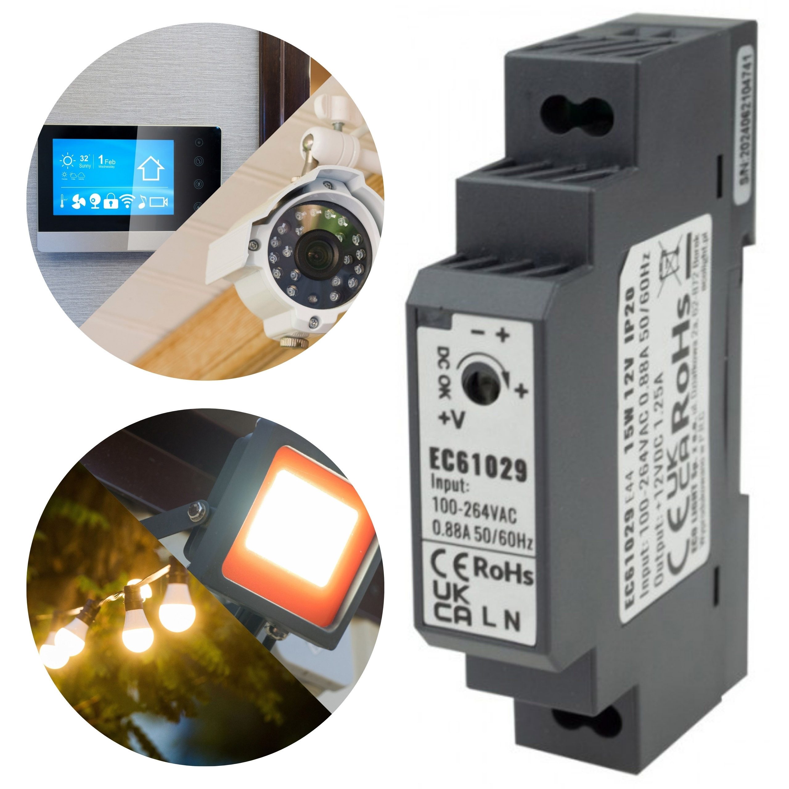 Stromversorgung LED auf Schiene DIN 15W 12V 1.25A 90,5x18x58,5mm LED Trafo