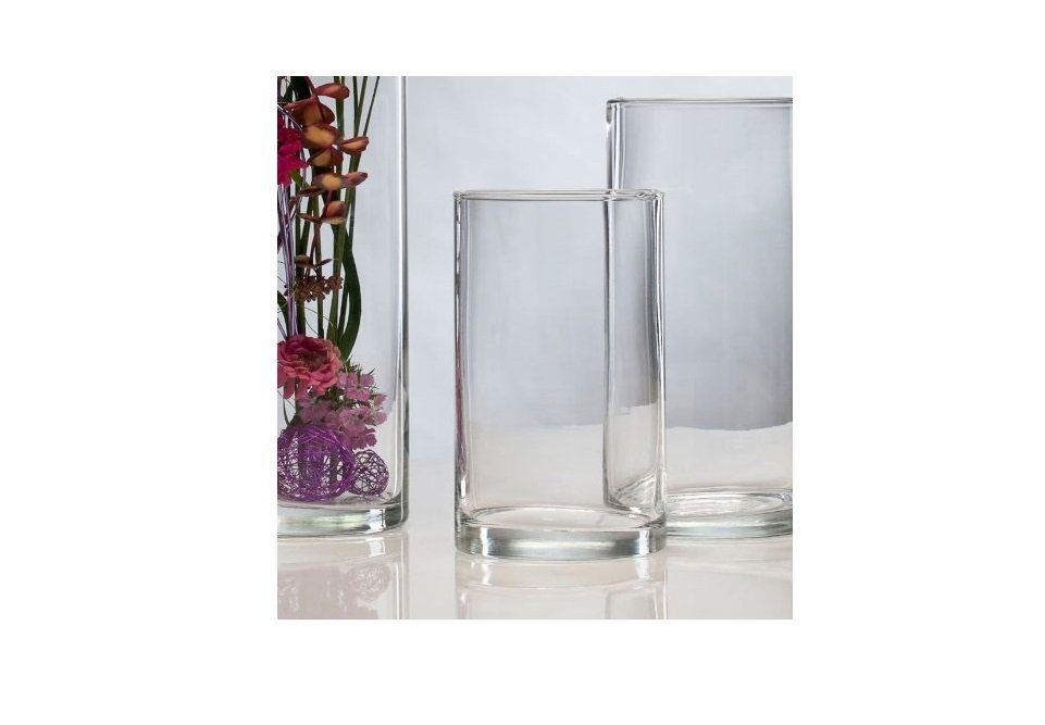 GlasArt Deko-Glas Glasvase Dekovase Klarglas, 15cm/20cm (Kein St., Handwerk 1 Set, hoch gerade, Zylinder Transparentes Glas Auswahl 1tlg)