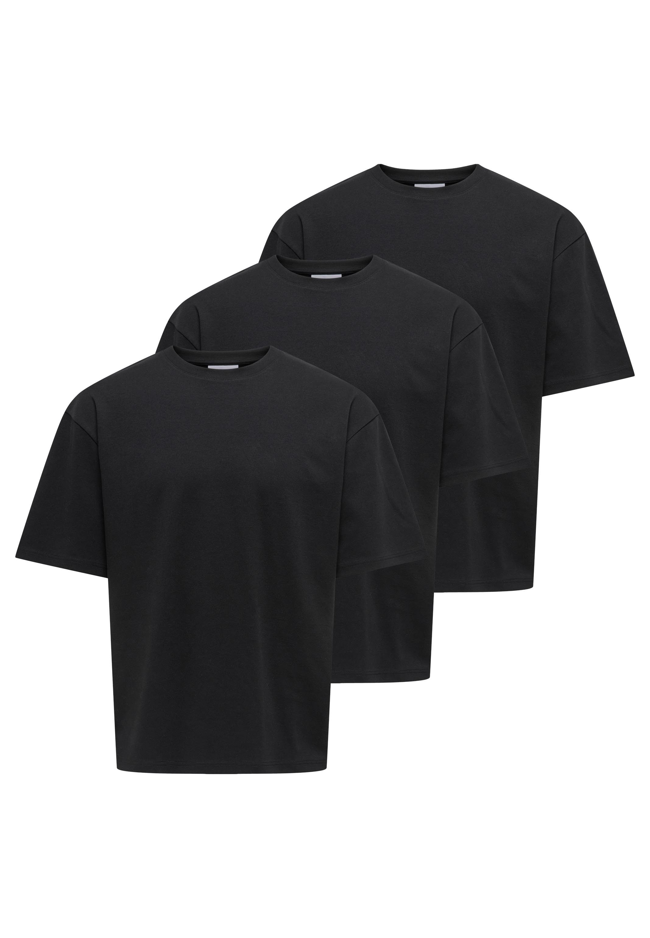 ONLY & SONS T-Shirt 3er Pack Caspian (Spar-Set, 3-tlg) T-Shirt - Baumwolle - Blickdicht - Lockerer Boxy Fit