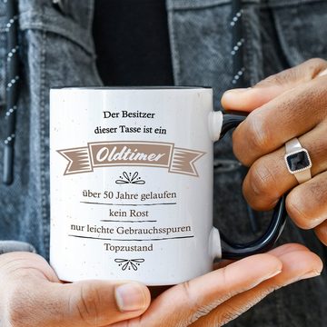 GRAVURZEILE Tasse mit Spruch Oldtimer Geburtstag, Keramik, Farbe: Schwarz & Weiß