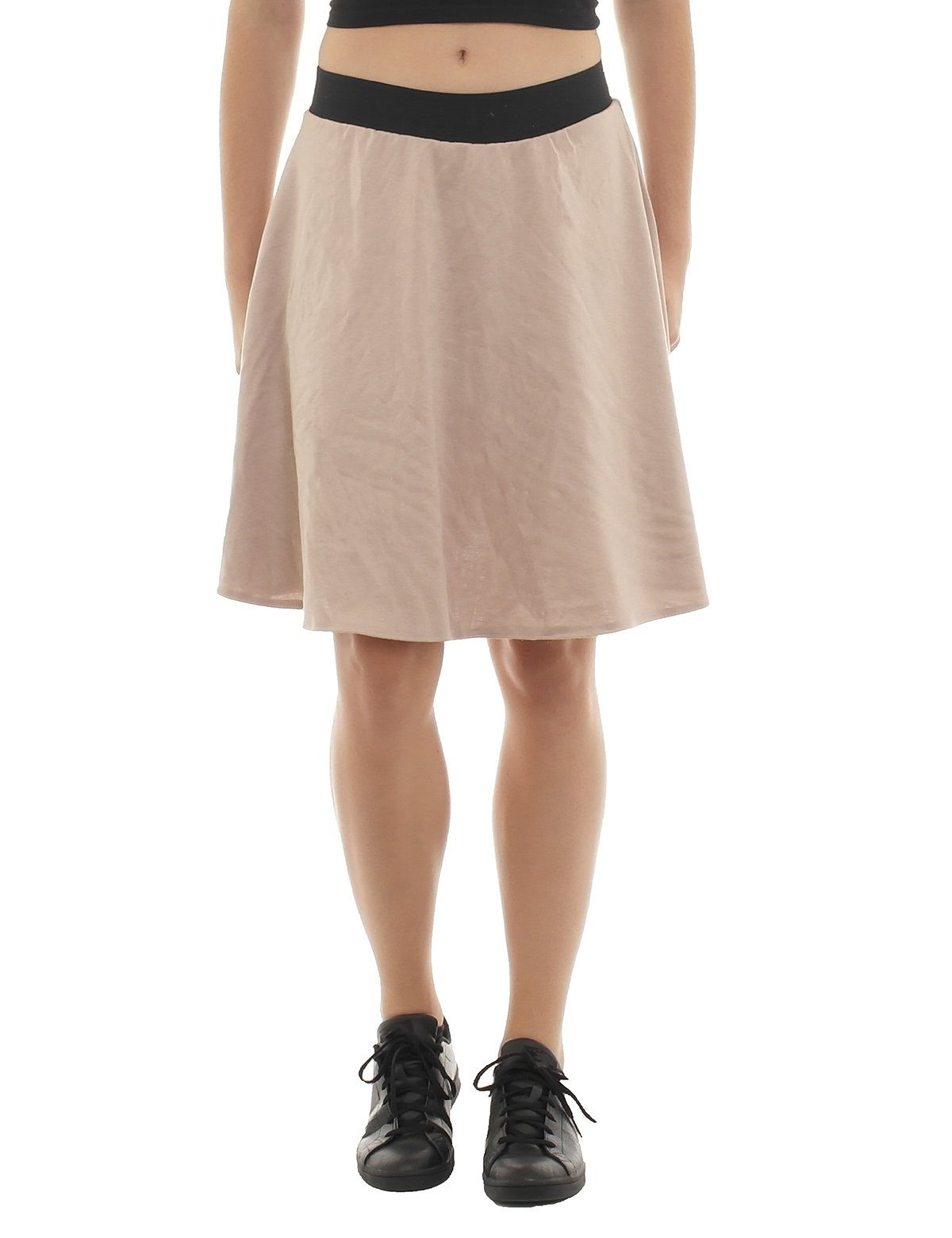 F&K-Mode Midirock Swing Rock Midi Falten Gummibund hohe Taille Swingrock