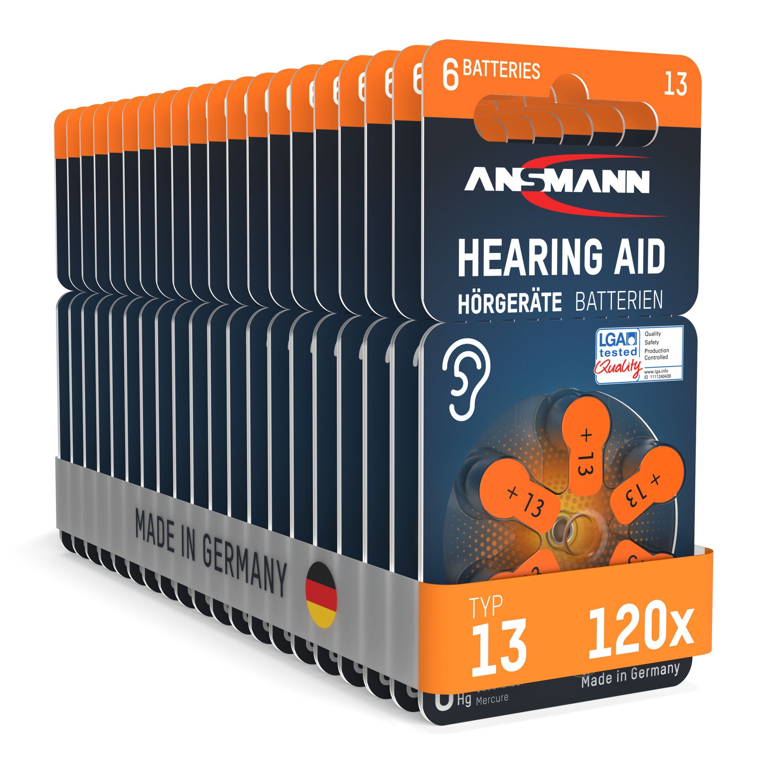 ANSMANN® Typ 13 Hörgerätebatterien Orange 120 Stück - P13 PR48 ZL2 Knopfzelle