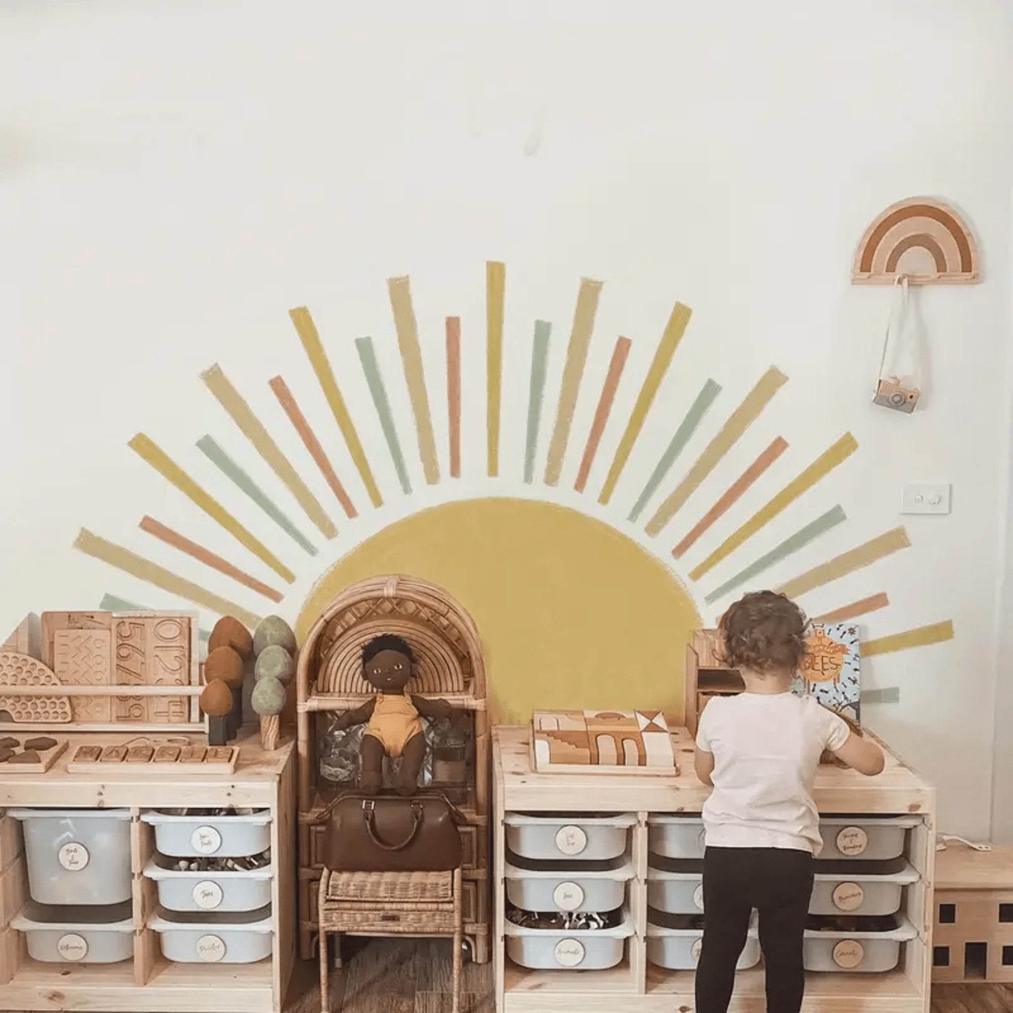 Montegoni Wandtattoo Kinder Boho Sonne Wandsticker (Wandaufkleber Boho Dekor Kinderzimmer), Wanddeko für Mädchenzimmer, Babyzimmer