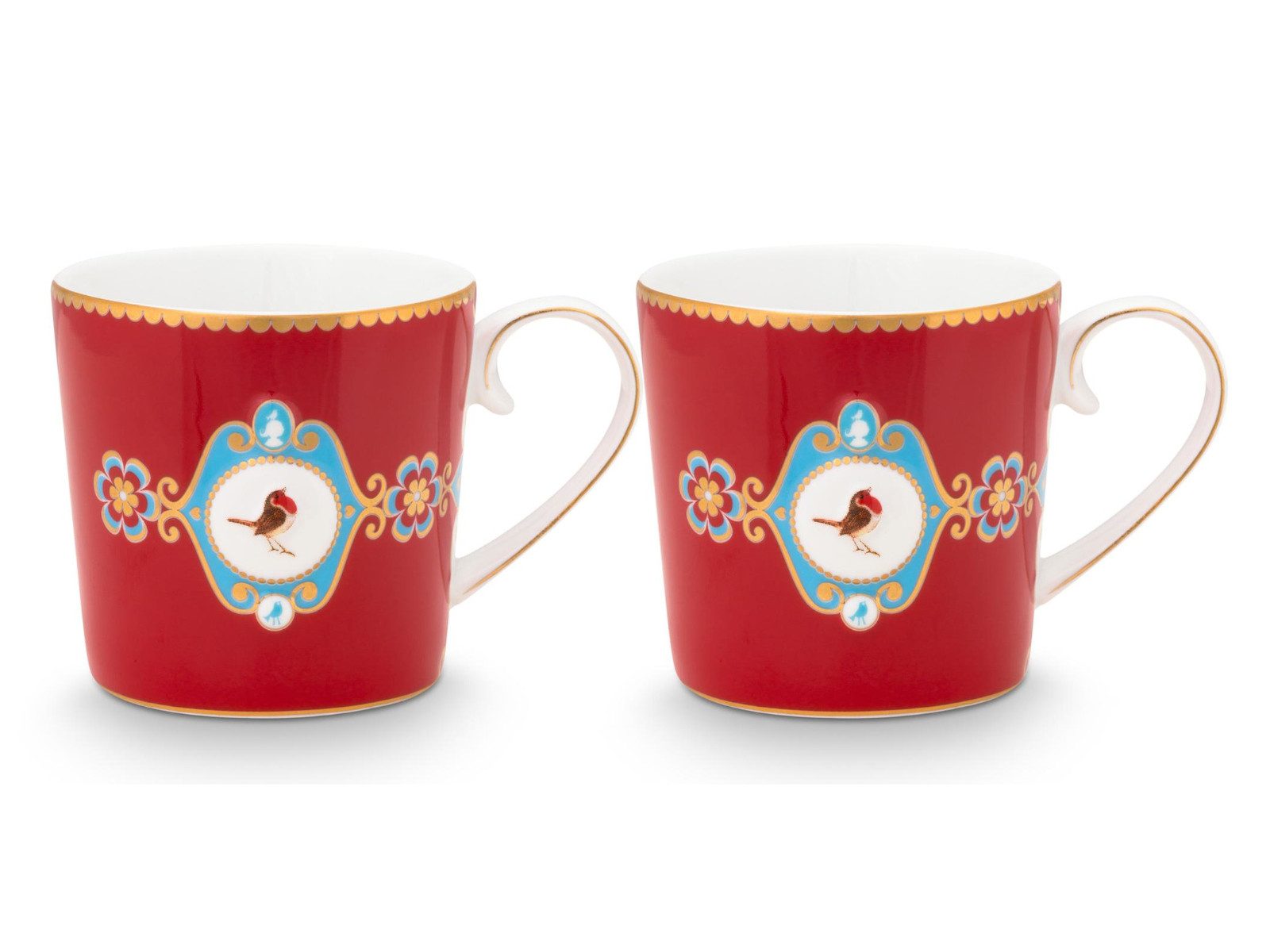 PiP Studio Becher Love Birds Medallion Red Henkelbecher Small 0,15l Set2, Porzellan
