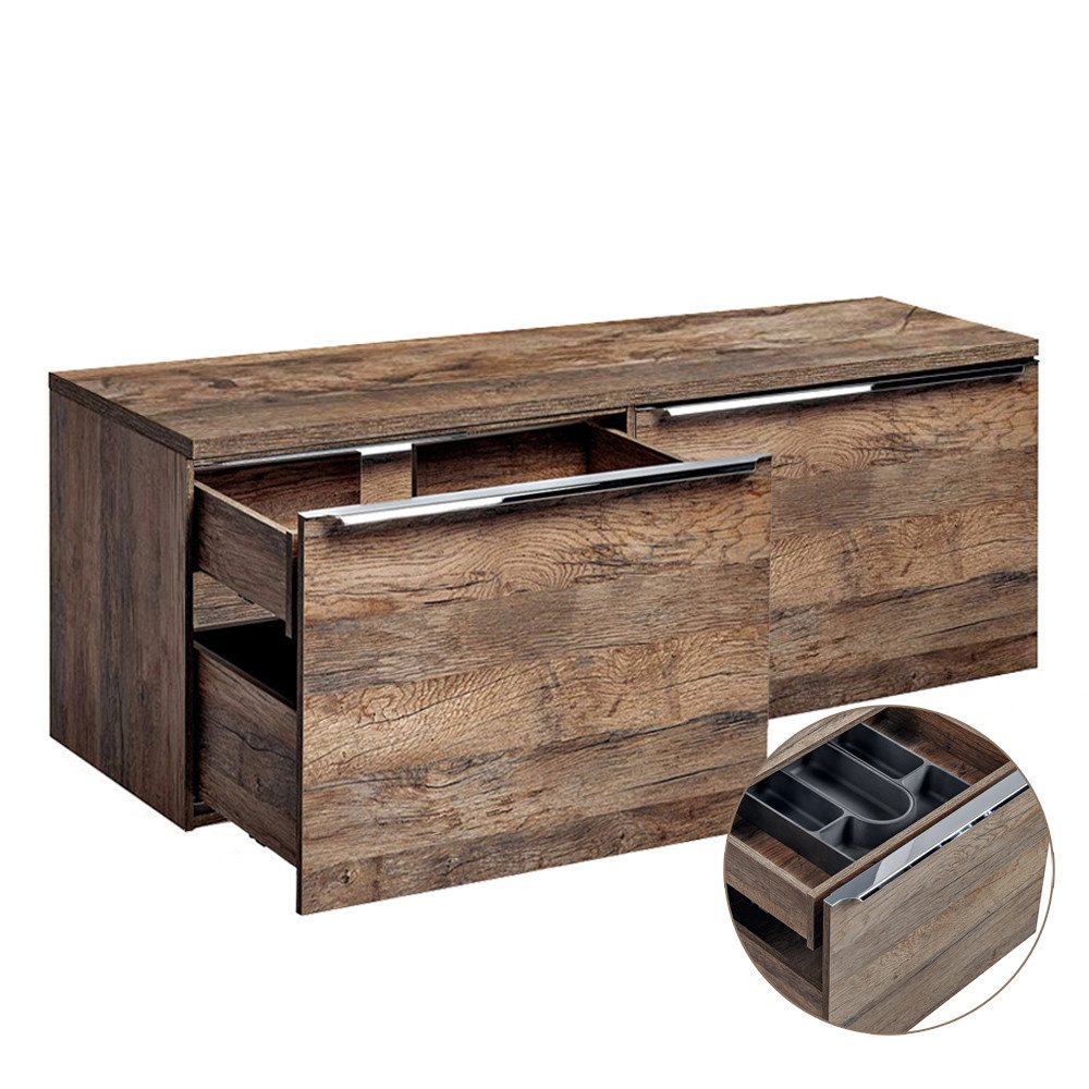 Lomadox Waschbeckenschrank PUEBLA-56 Vintage Oak Eiche 120/48,5/46 cm