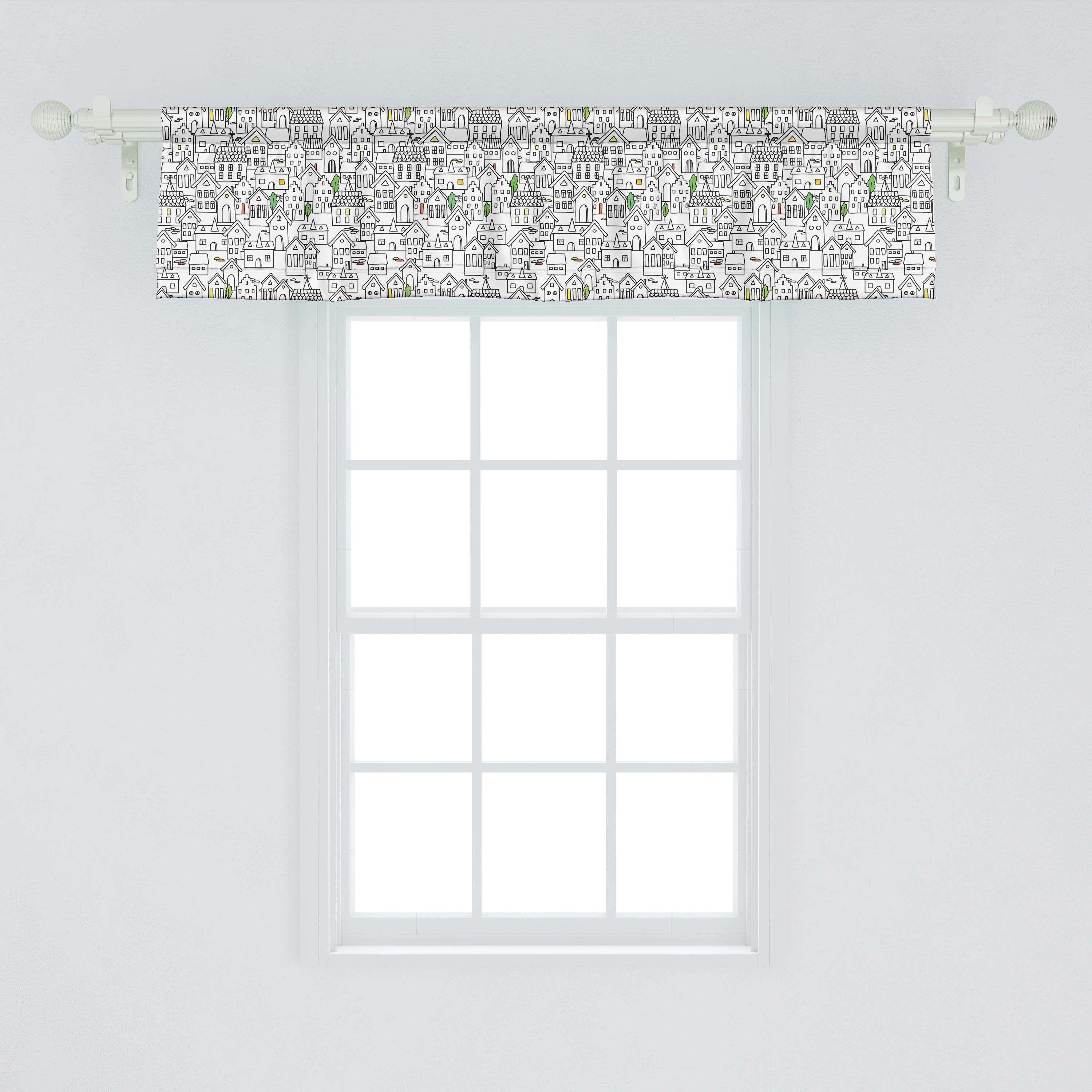 Scheibengardine Vorhang Volant für mit Stangentasche, Abakuhaus, Schlafzimmer Handgezeichnet Dekor Land Küche Microfaser, Inspired Häuser