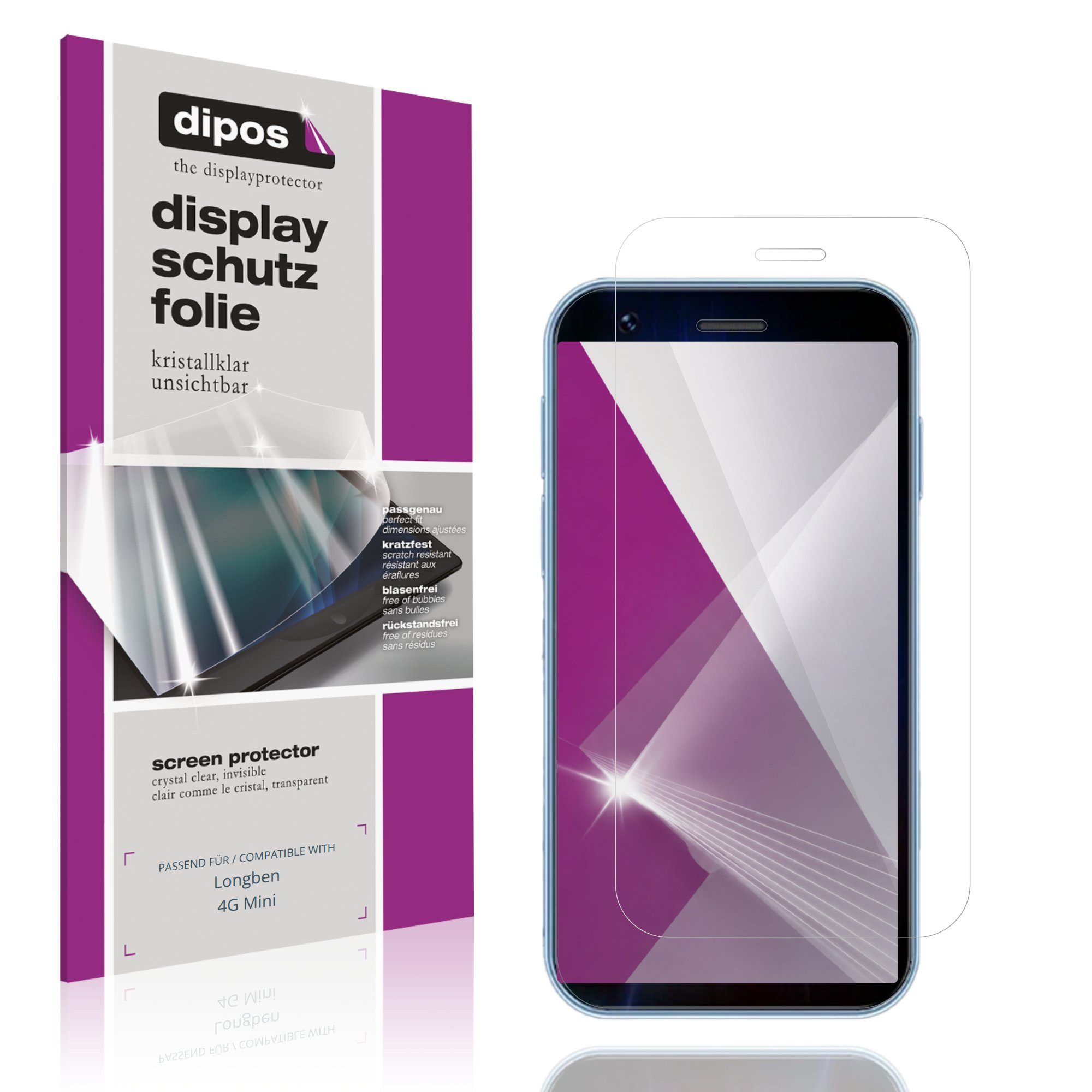 dipos Displayschutzfolie Schutzfolie für Longben 4G Mini, 4 Stück, Displayschutz Schutz Folie Made in Germany