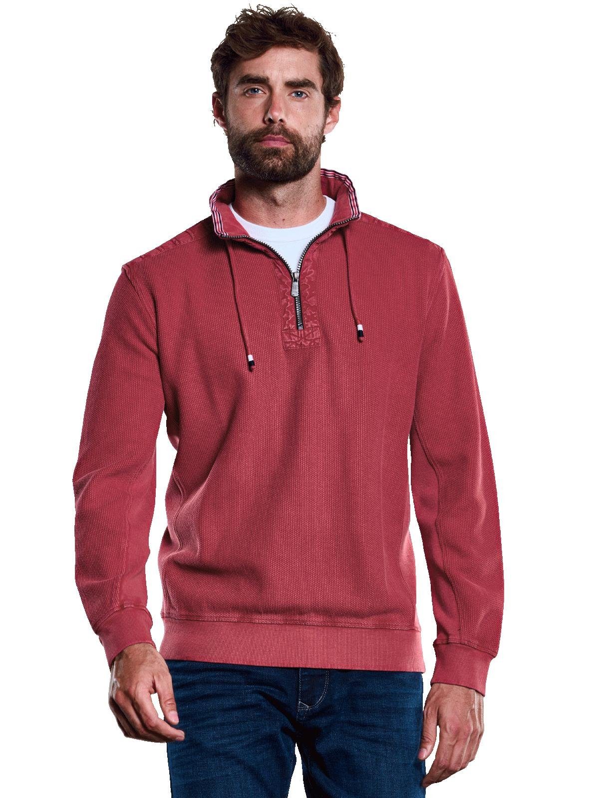 Herren Sweatshirt Vintage Kordsamt - Stehkragen Mit 1/4 Knopfleiste - Schwerer Herbstpullover