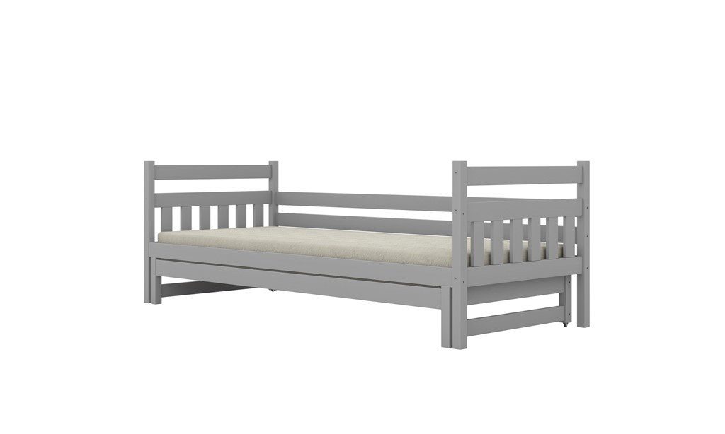 Raumhirsch Furniture Kinderbett Jugendbett, Einzelbett, Bettgestell, Funktionsbett (Maße: 169 x 87 x 82 cm (Lattenrost, Ausziehbett, Rausfallschutz), viele Farbvarianten), 160 x 80 cm, massives Kiefernholz, für Kinder und Jugendliche