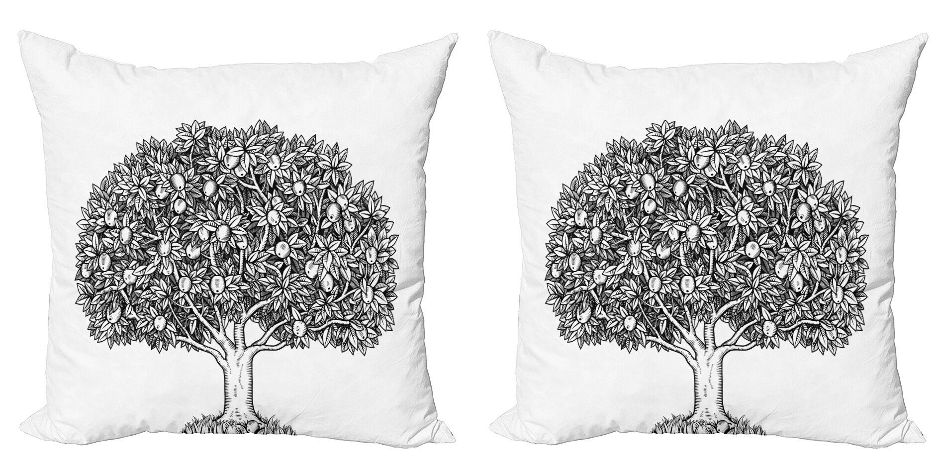Kissenbezüge Modern Accent Doppelseitiger Digitaldruck, Abakuhaus (2 Stück), Weiß Gravierte Stil Apfelbaum