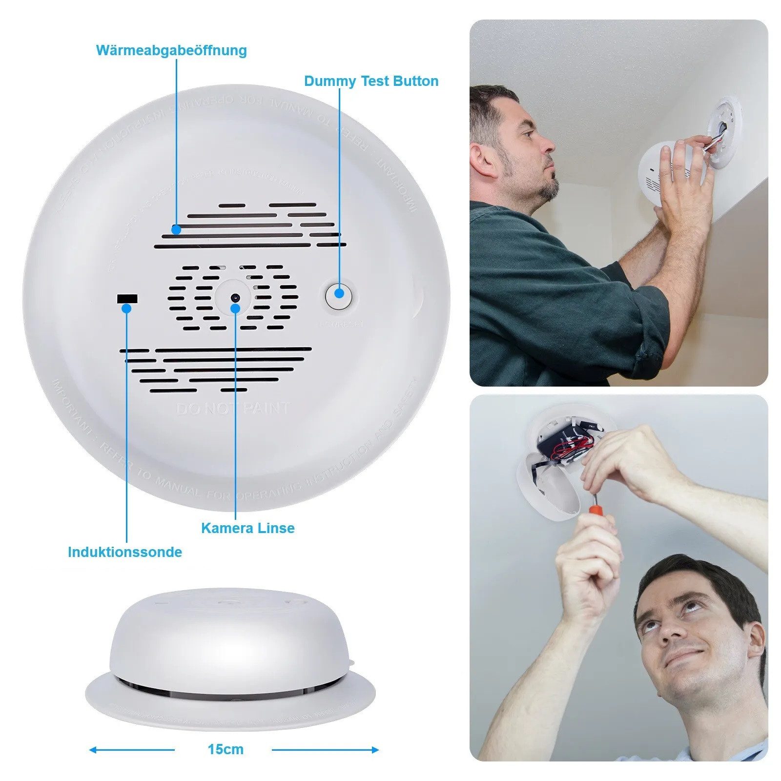 SpionProfi Überwachungskamera 32GB Rauchmelder Kamera HD Mini Überwachungskamera Video Ton Aufnahme (Innenbereich, 1-tlg., 32GB Rauchmelder mit versteckte Mini Spycam Kamera)