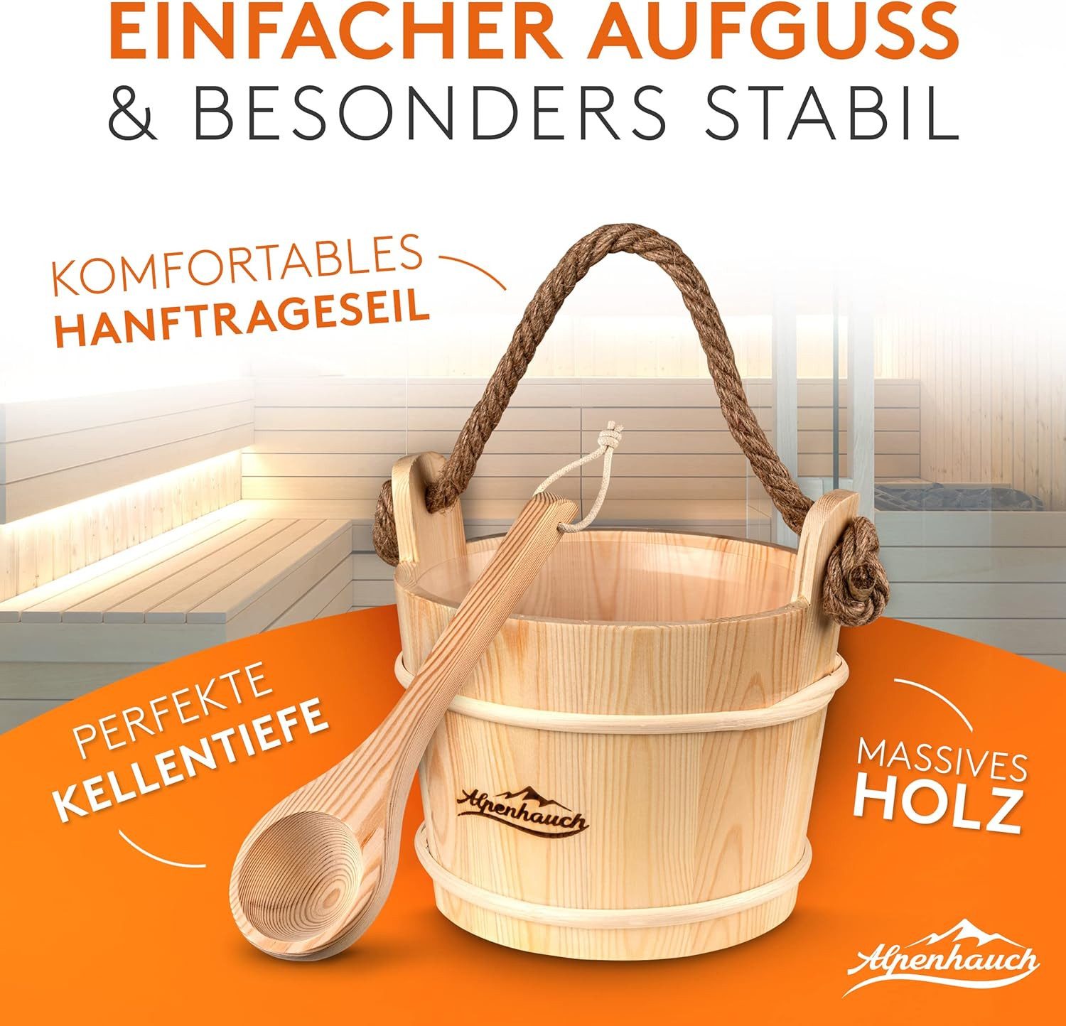 Alpenhauch Aufgusskübel mit Kelle [100% Naturholz] günstig online kaufen