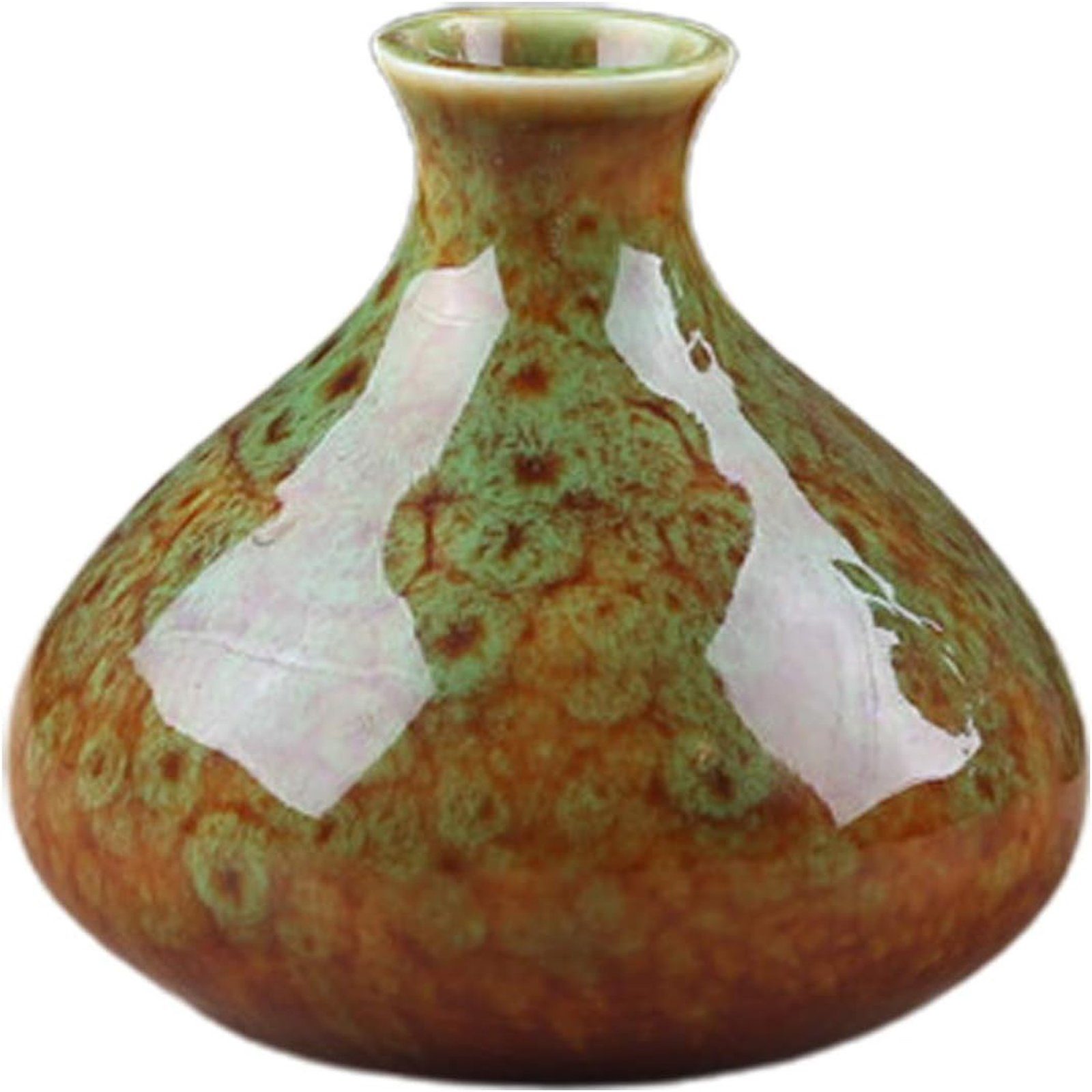 SEEZSSA Dekovase Keramikvase,Blumentopf deko für Wohnzimmer, Heimdekoration, Regal, Brenngeformte Keramik-Vase,großer Bauch, Kaliber 2.4cm,7x7.5cm,bunt Grün