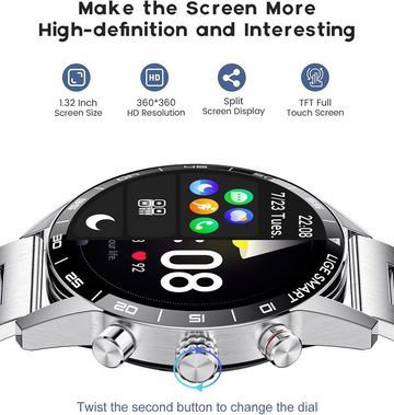 Lige Smartwatch (1,32 Zoll, Android iOS), Herren mit Telefonfunktion HD Fitnessuhr mit Bluetooth Anrufe SpO2 Uhr