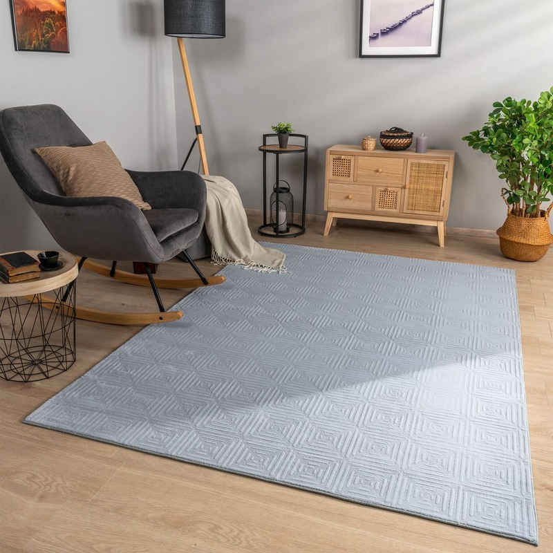 Teppich Wohnzimmer Teppich Esszimmer Kurzflor Geometrisches Muster Skandi, TT Home, Läufer, Höhe: 14 mm