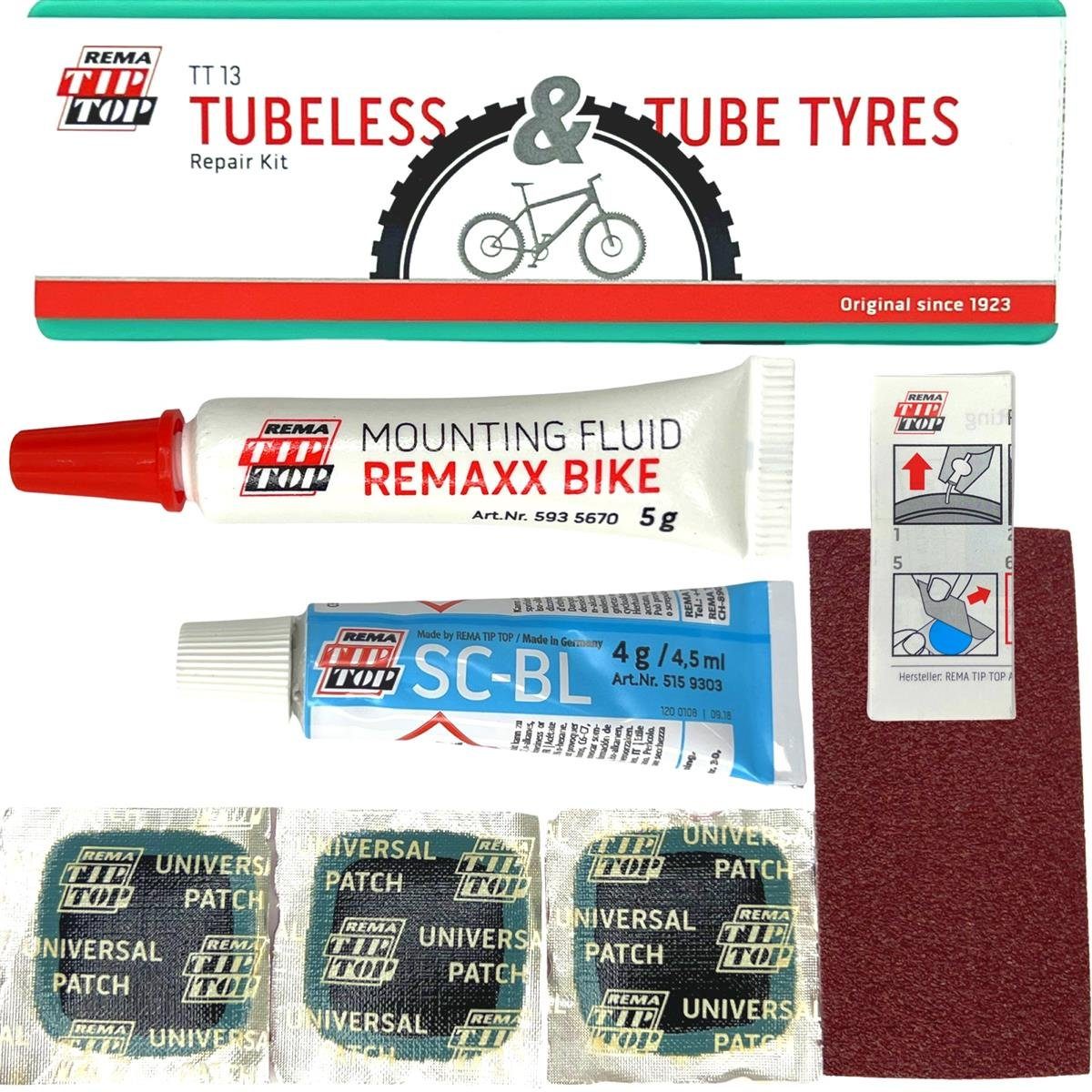 Rema Tip-Top Fahrrad-Montageständer Rema Tip Top Reparatur Set Tubeless & Tube Tyres (Schlauchlos) TT13