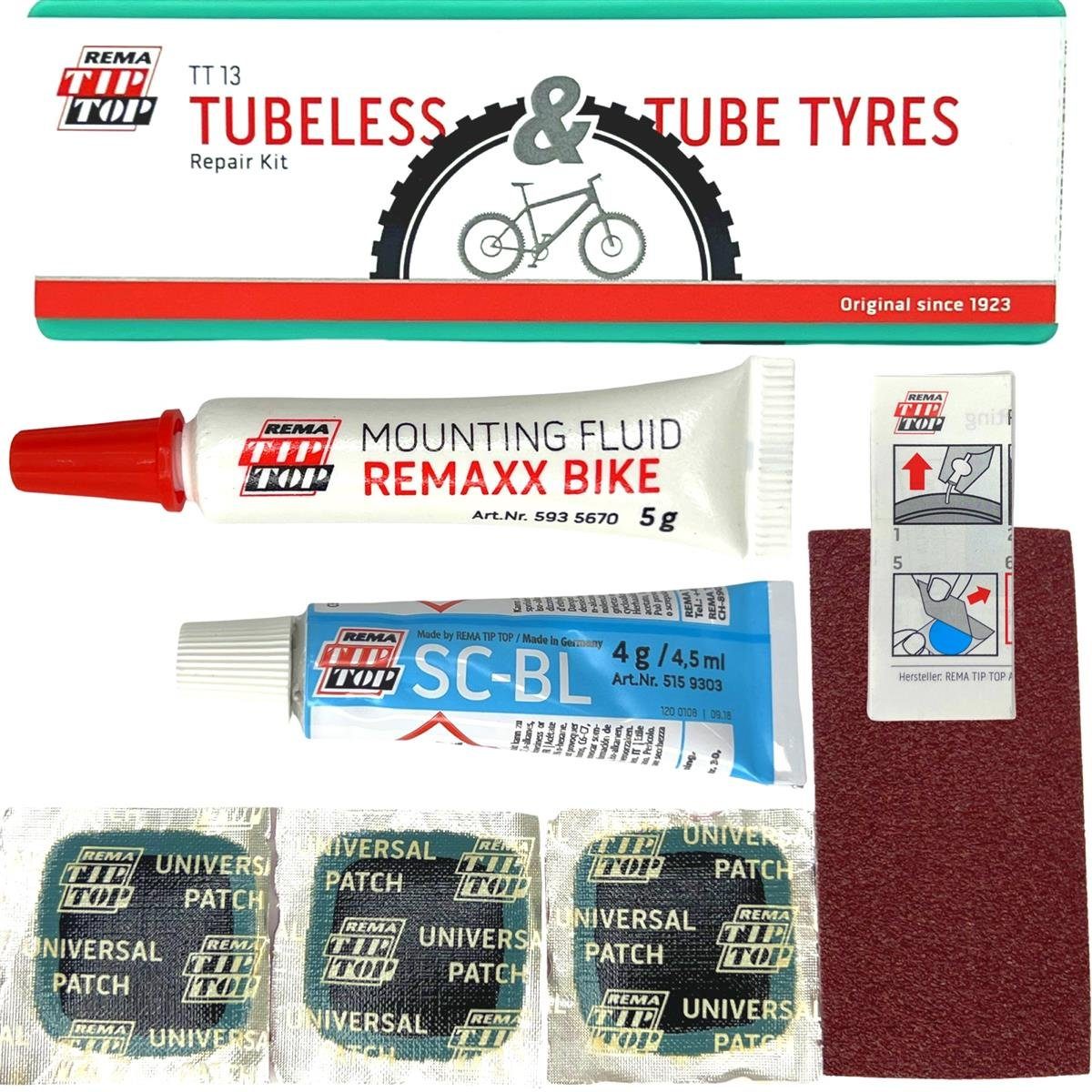 Fahrrad-Montageständer Rema Tip Top Reparatur Set Tubeless & Tube Tyres (Schlauchlos) TT13