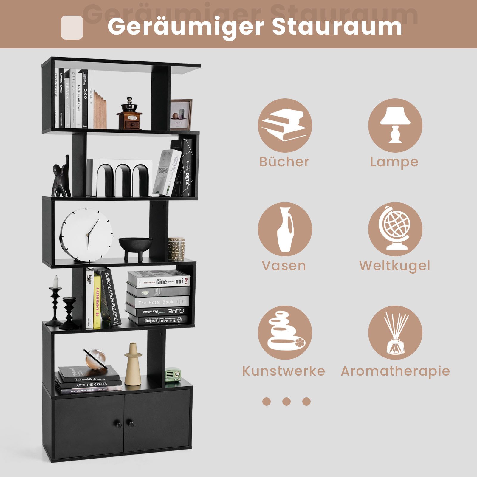COSTWAY Bücherregal 6 Ebenen Standregal aus Holz, 183 x 70 x 23 cm – Bild 4 von 5
