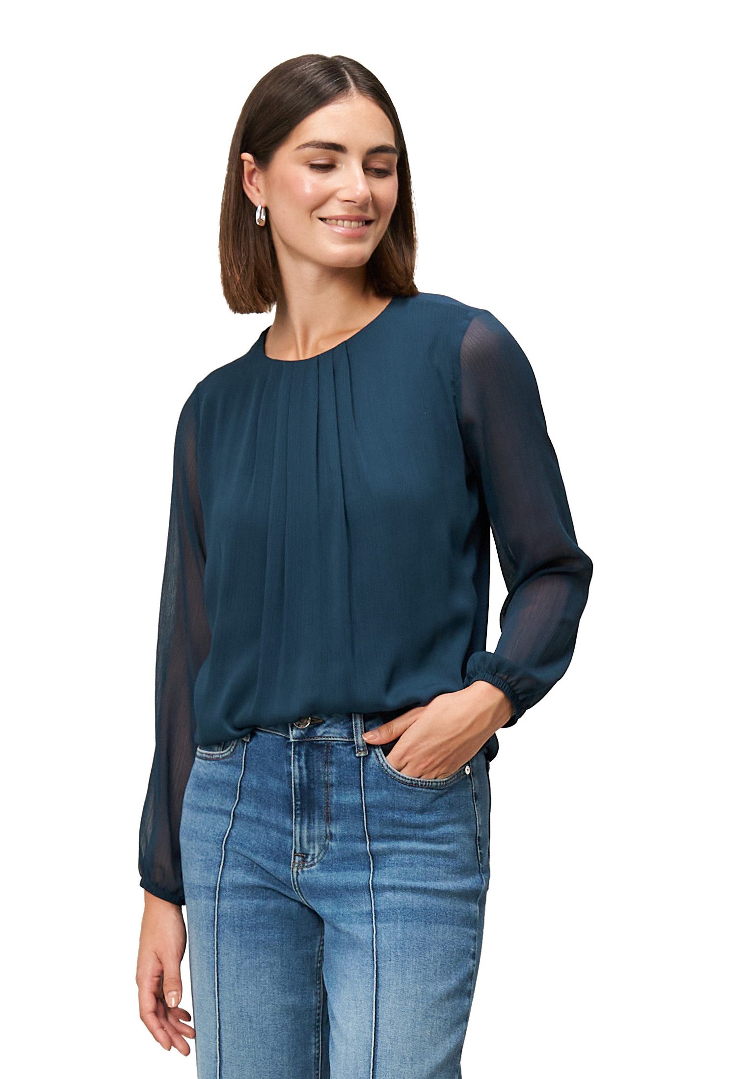 Zero Shirtbluse Damen Blusenshirt mit transparenten Ärmeln günstig online kaufen