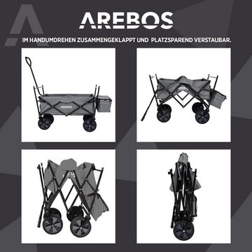 Arebos Bollerwagen faltbar mit Dach, Handwagen, Transportwagen, Faltwagen (Grau), Maße 117 x 55 x 125 cm