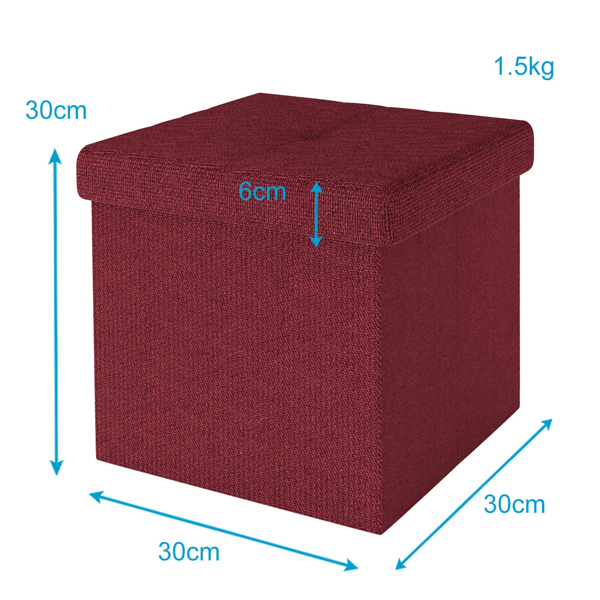 Intirilife Sitzhocker (Sitzwürfel mit Stauraum 30x30x30 cm in GRANAT ROT - Fußablage, 1 St), Faltbare Sitzhocker - aus Stoff mit Mulden - Aufbewahrungsbox Truhe – Bild 2 von 5