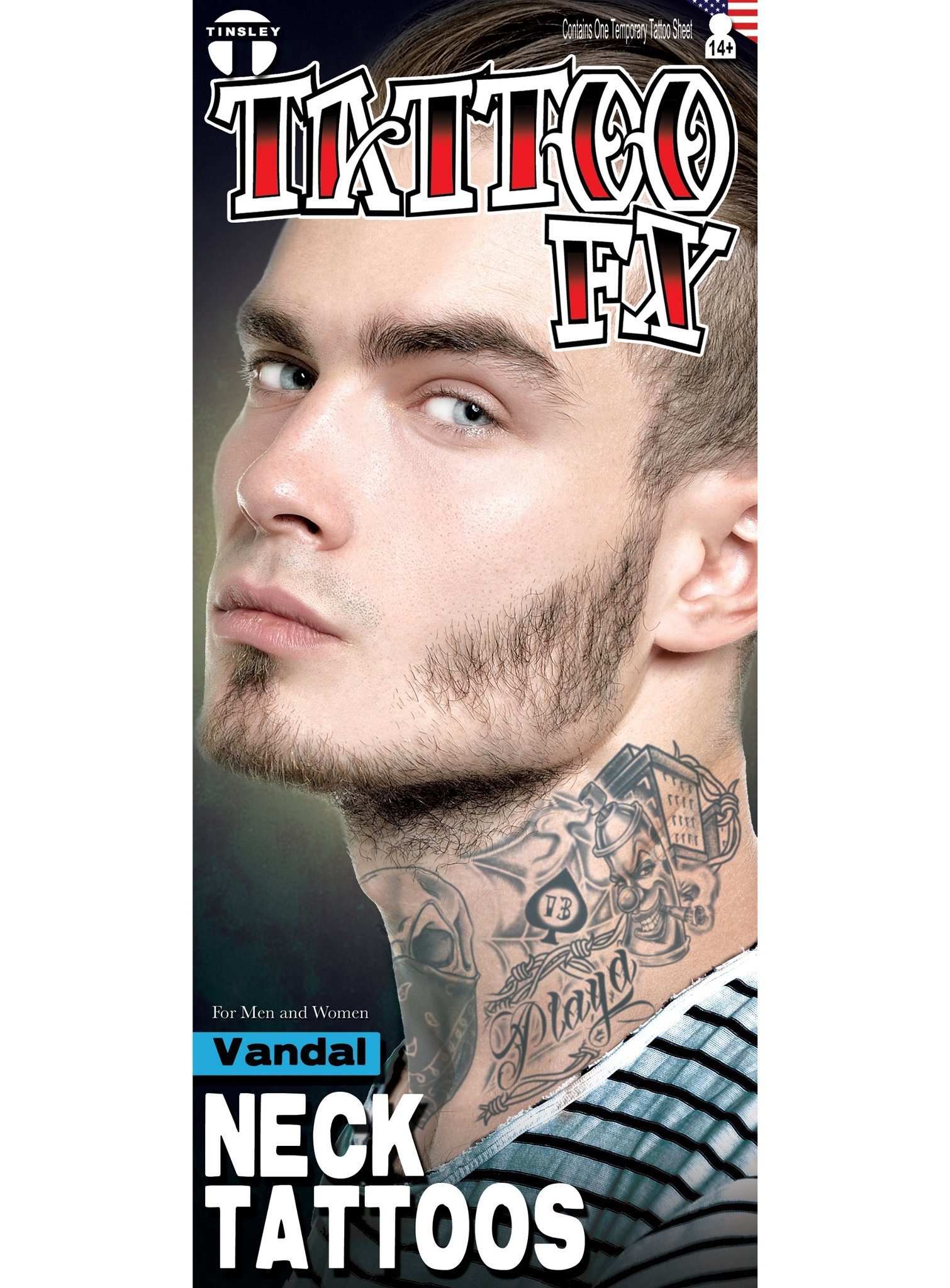 Tinsley Theaterschminke Vandal Hals-Klebetattoo Karneval Schminke Fasching, Temporäres Tattoo in beeindruckend realistischer Qualität