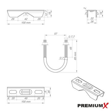 PremiumX X100-48F Dachsparrenmasthalter feuerverzinkt ALU-Ziegel Set schwarz SAT-Halterung