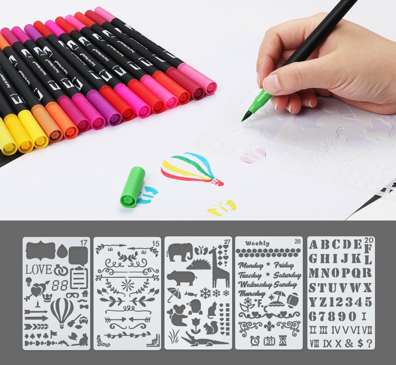 + Kunst Brush mit 36 Filzstift 36-tlg), Wassertankpinsel, 5 36, Dual 1 (Set, Set Marker Kalligraphie, Schablonen Farben Homewit Pen Malen für Filzstift Manga,