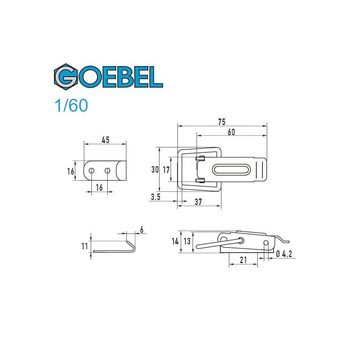 GOEBEL GmbH Kastenriegelschloss 5577533160, (100 x Spannverschluss 1 / 60 Kappenschloss, 100-tlg., Kistenverschluss - Kofferverschluss - Hebel Verschluss), gerade Grundtplatte inkl. Gegenhaken Aluminium